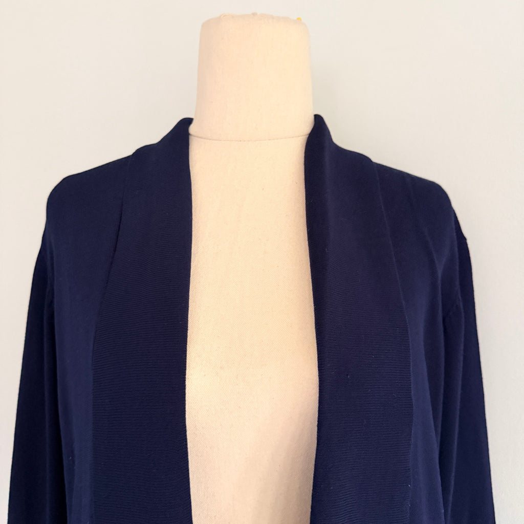 Liz Jordan Navy Viscose Nylon Knit Cardigan Size M Open Front Smart Casual - Image 3