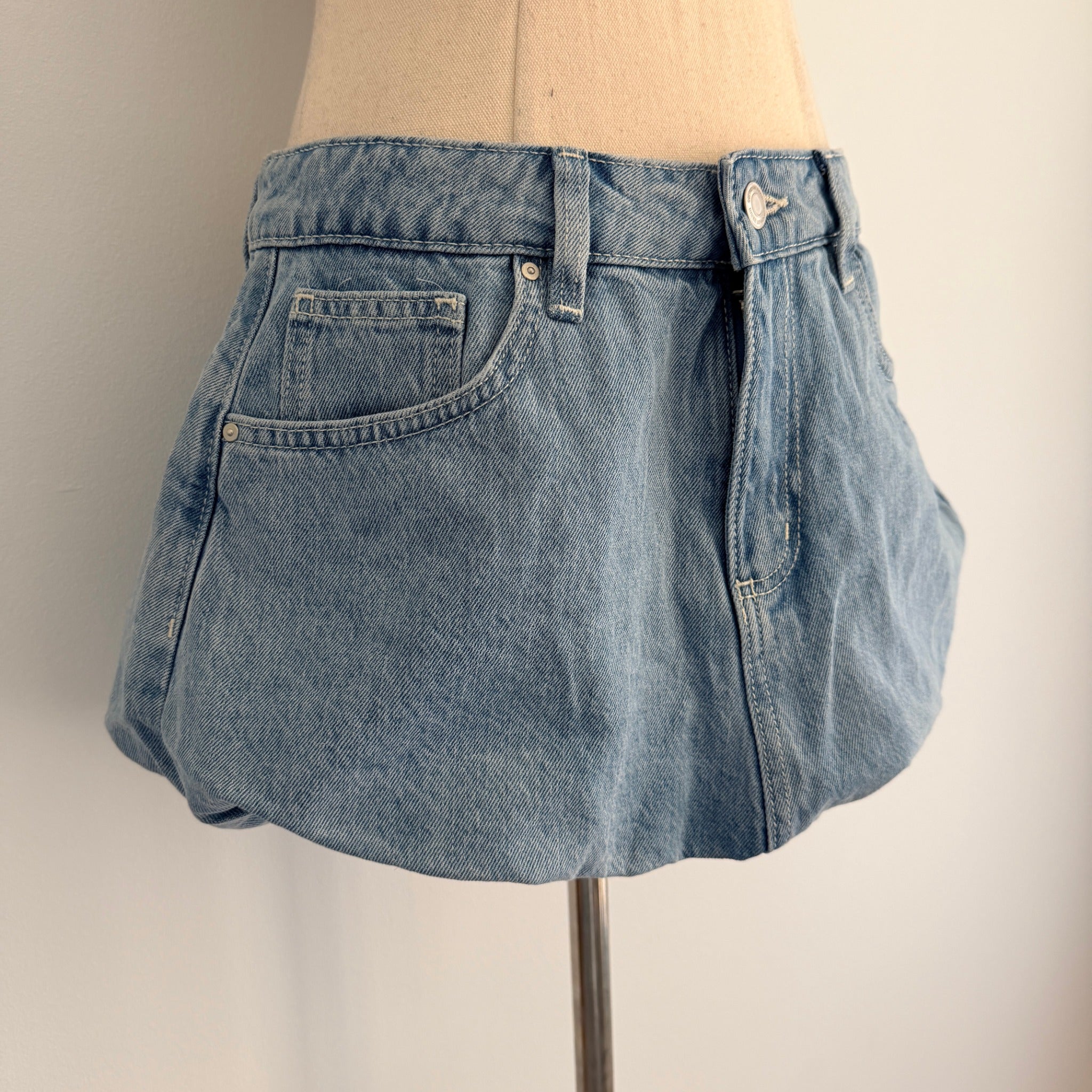 Cotton On Bubble Denim Skirt Sports Blue Cotton Size 26 Y2K Mini BNWT - Image 10