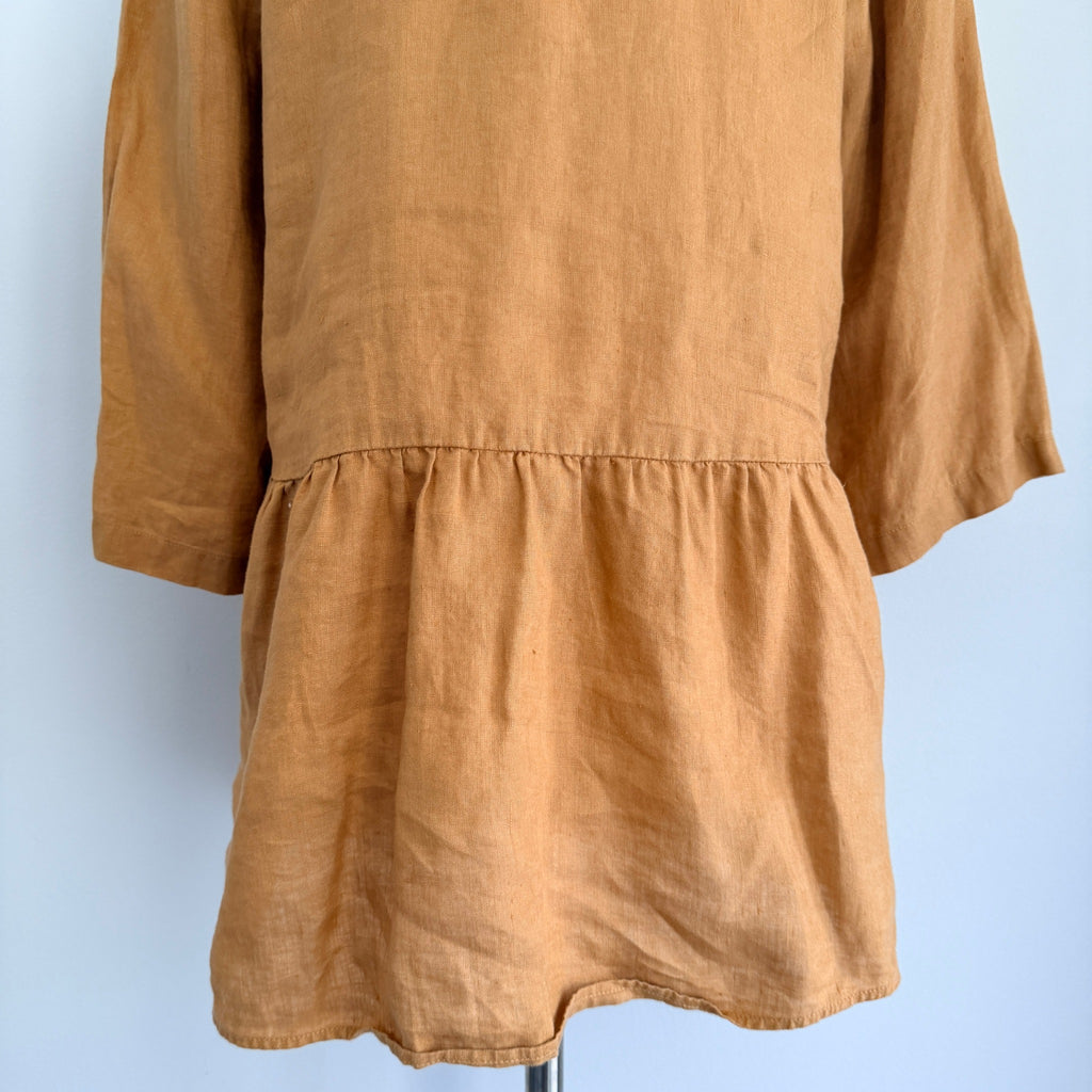 Sussan Linen Tunic Top Ochre V-Neck Button-Down Size 6 Relaxed Summer Casual - Image 17