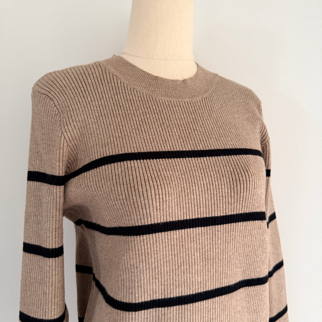 Feather + Noise Beige Stripe Ribbed Knit Jumper Sweater S/M Viscose Casual - Image 15
