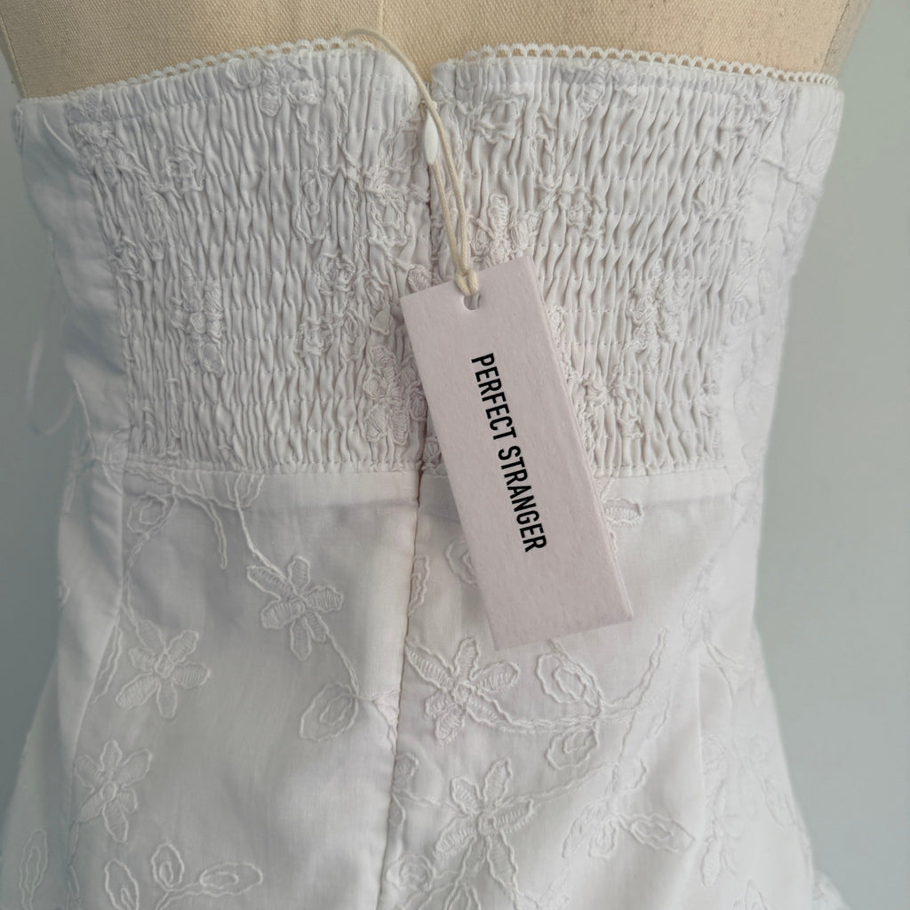 Perfect Stranger White Cotton Mini Dress Strapless Tiered Ruffle Size 12 Party BNWT - Image 4