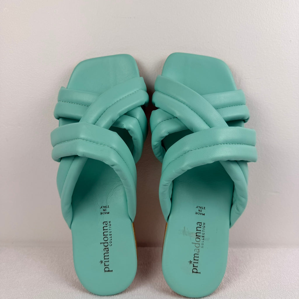 Primadonna Collection Sandals EU 38 Mint Green Leather Crossover Slide Italy - Image 5