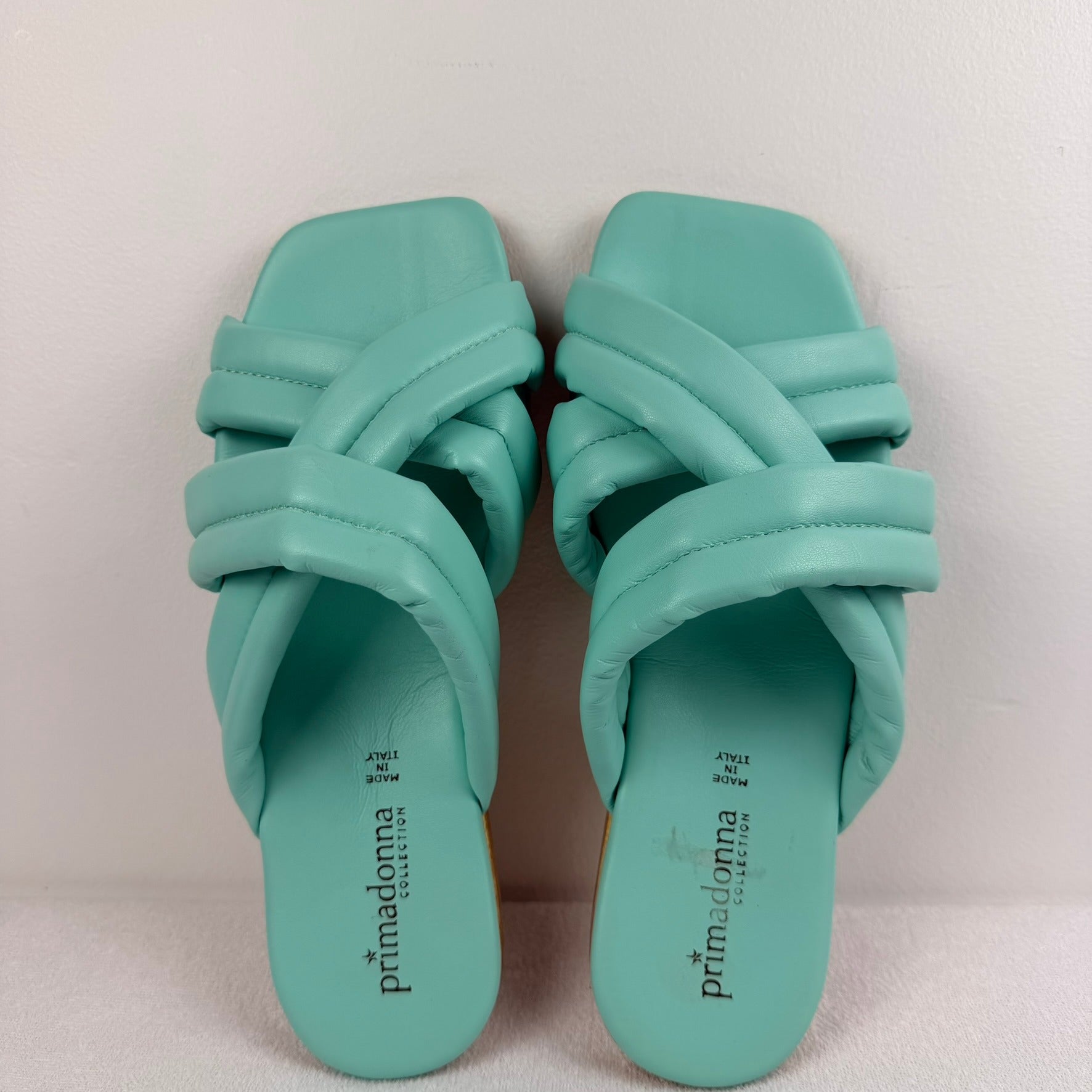 Primadonna Collection Sandals EU 38 Mint Green Leather Crossover Slide Italy - Image 5