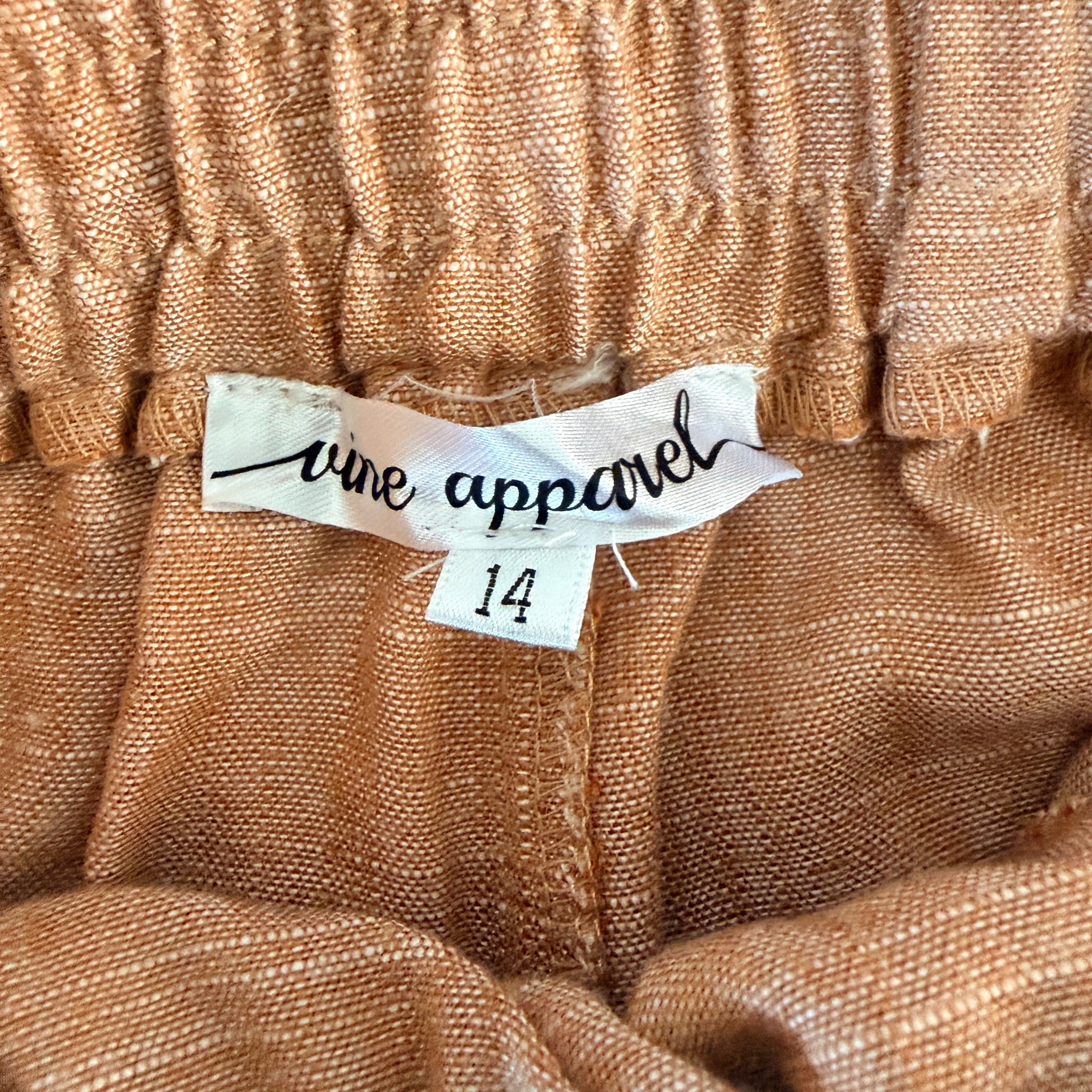 Vine Apparel Brown Cotton Linen Blend Drawstring Joggers Size 14 Casual - Image 6
