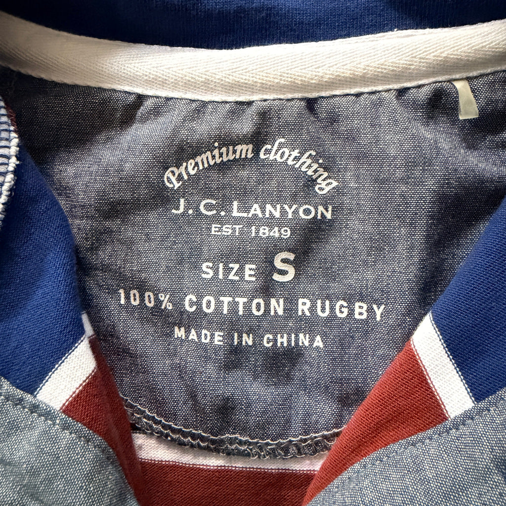 J.C. Lanyon Blue Red White Striped 100% Cotton Rugby Henley Shirt Size S Casual - Image 5