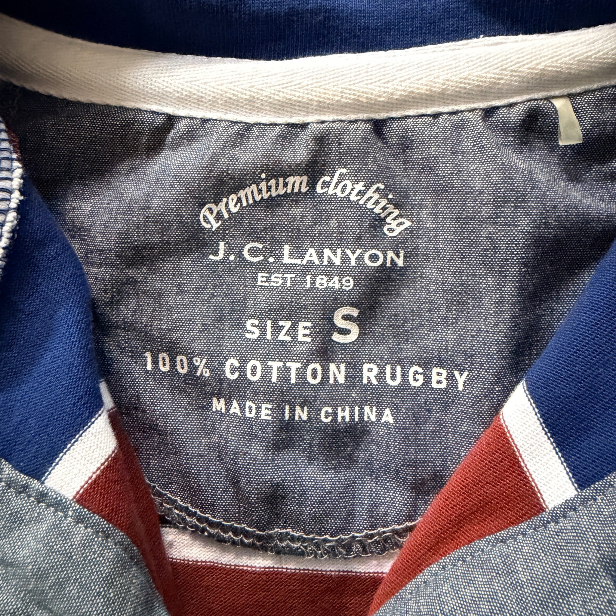 J.C. Lanyon Blue Red White Striped 100% Cotton Rugby Henley Shirt Size S Casual - Image 5
