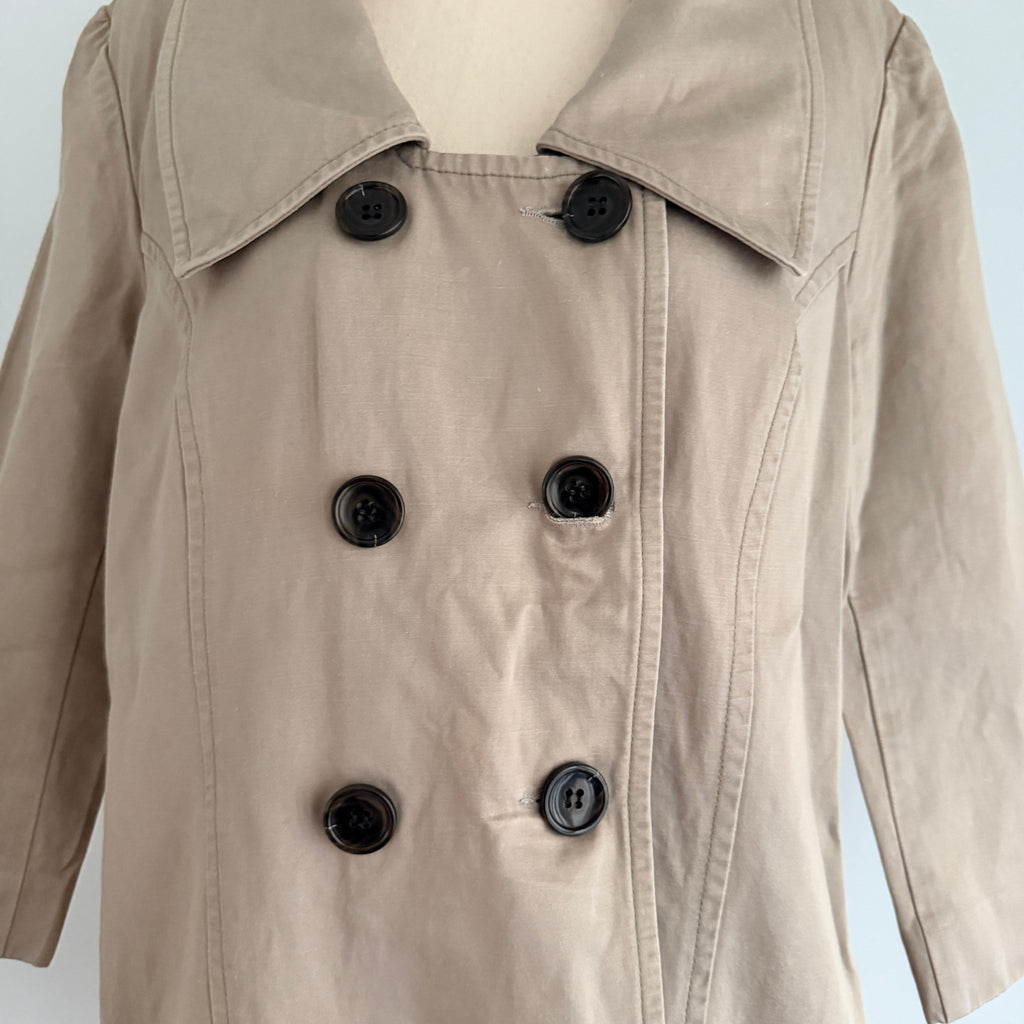 Cue Short Trench Coat  Size 10 Beige Cotton Linen Double Breasted Made Australia - Image 14