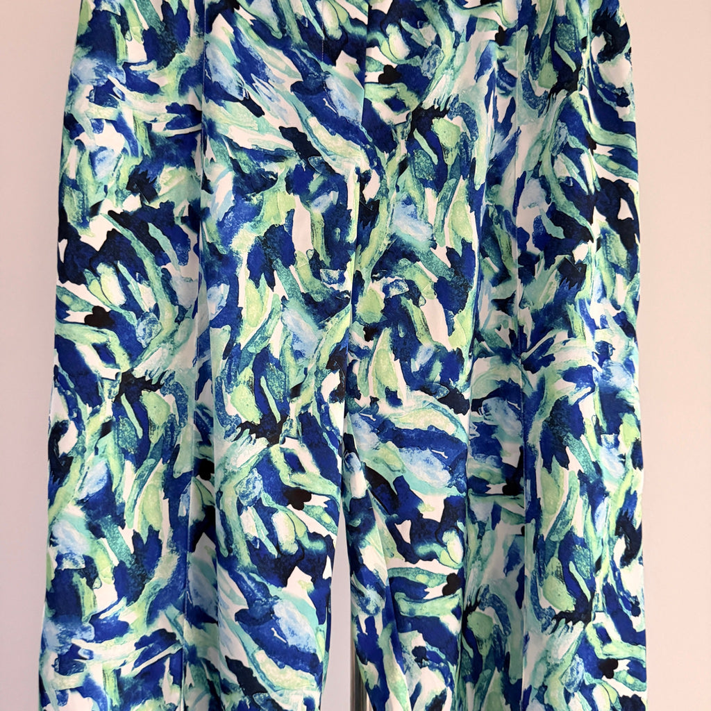 Basque Sz 14 Blue Green Abstract Print Recycled Wide Leg Pants Resort - Image 16