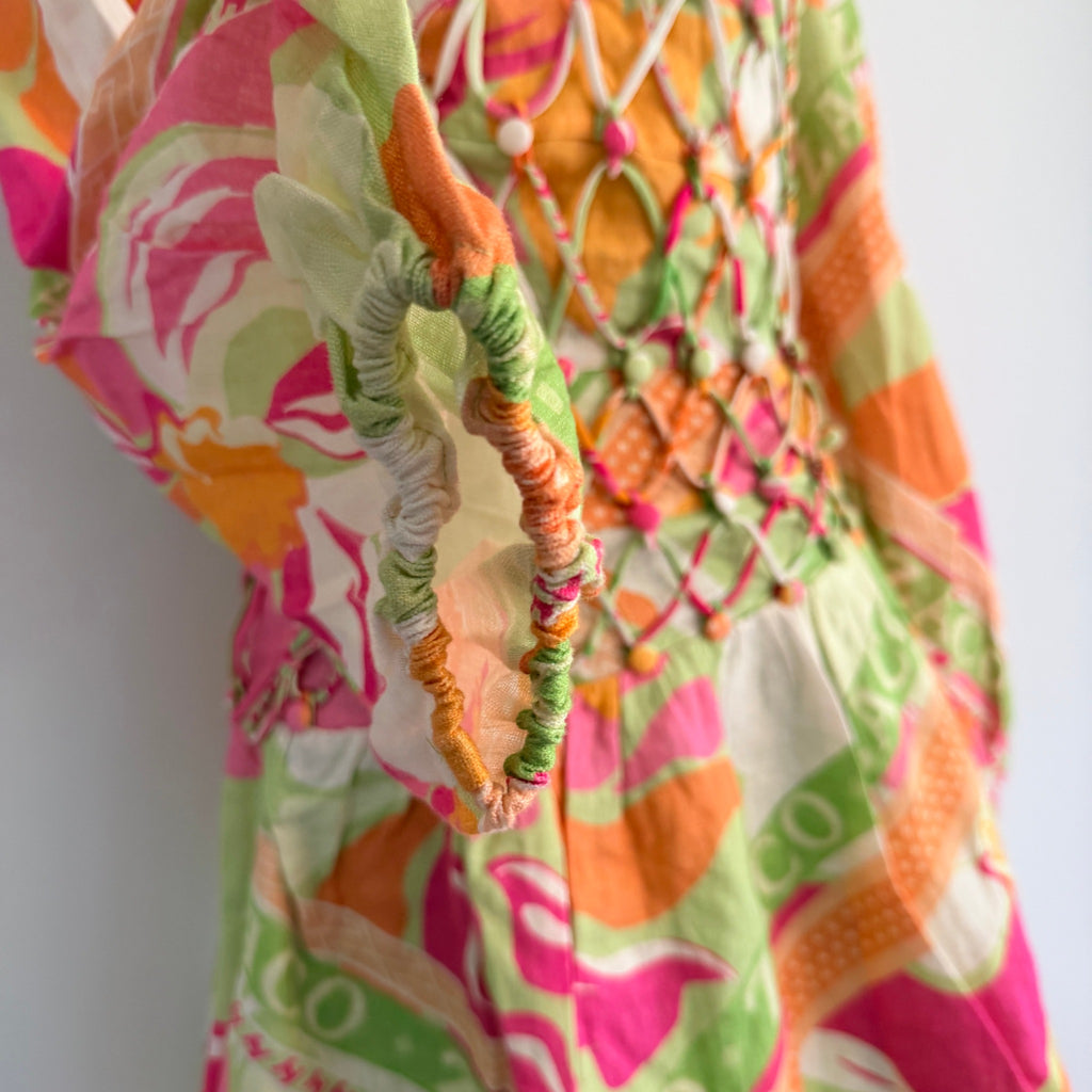 Zaco Allegra Lace Up Dress Size S Green Floral Linen Corset Boho BNWT - Image 8