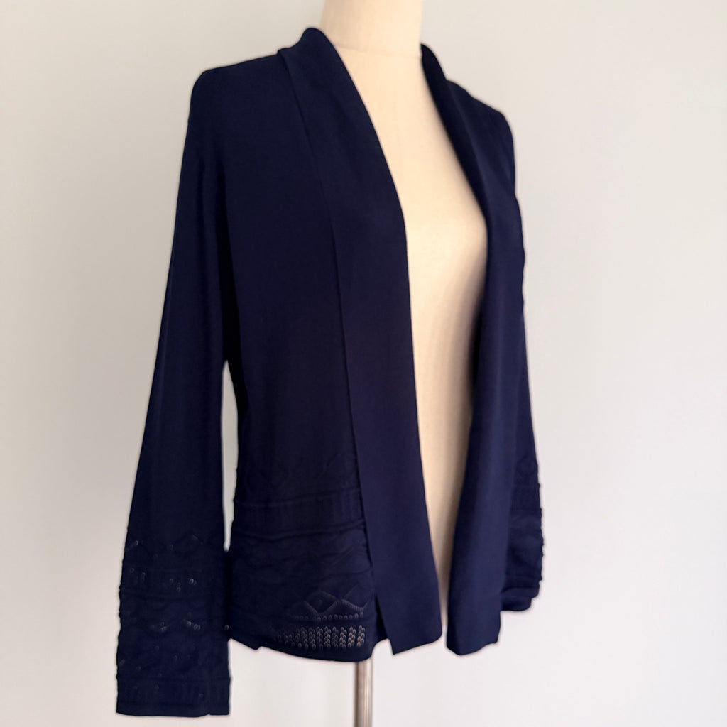 Liz Jordan Navy Viscose Nylon Knit Cardigan Size M Open Front Smart Casual - Image 9