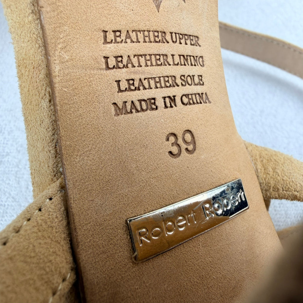Robert Robert Tan Suede Ankle Wrap Block Heel Sandals Size 39 - Image 8