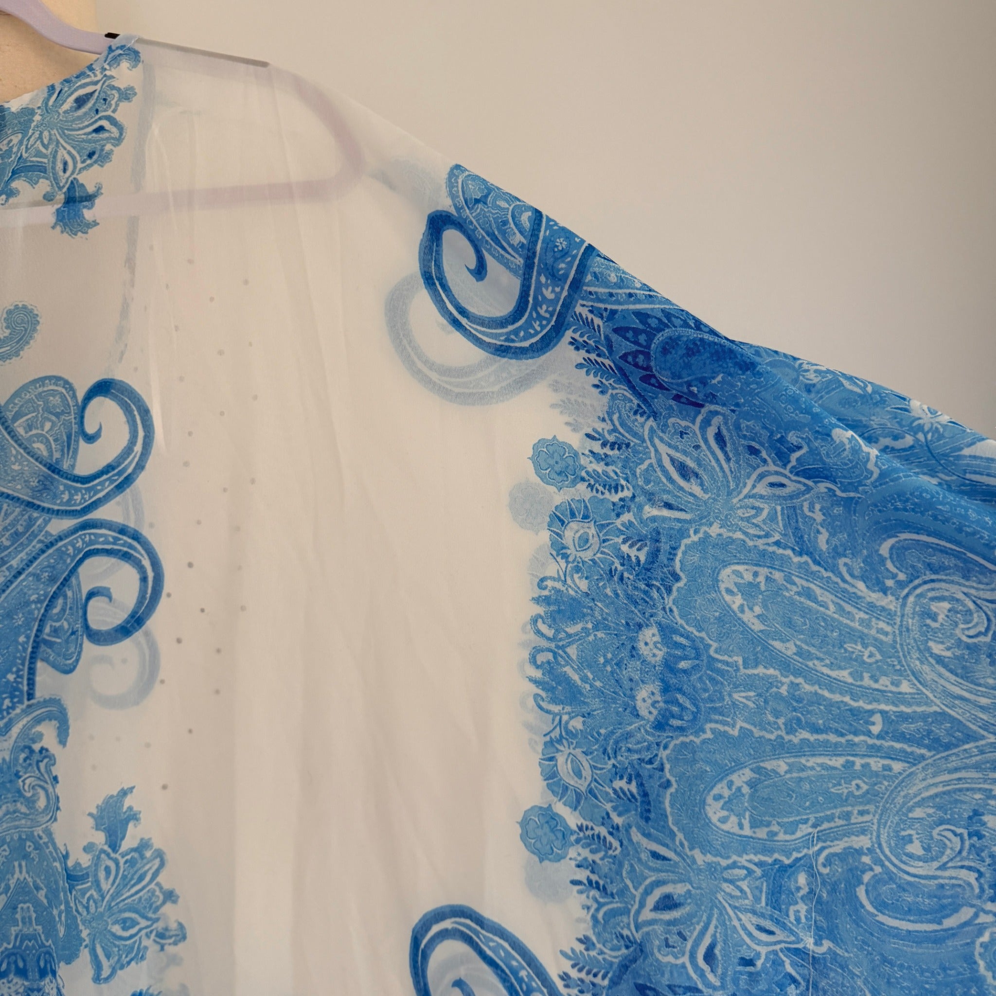 Beme Blue White Paisley Polyester Kaftan Top Size XXL Boho Beach Cover Up BNWT - Image 14