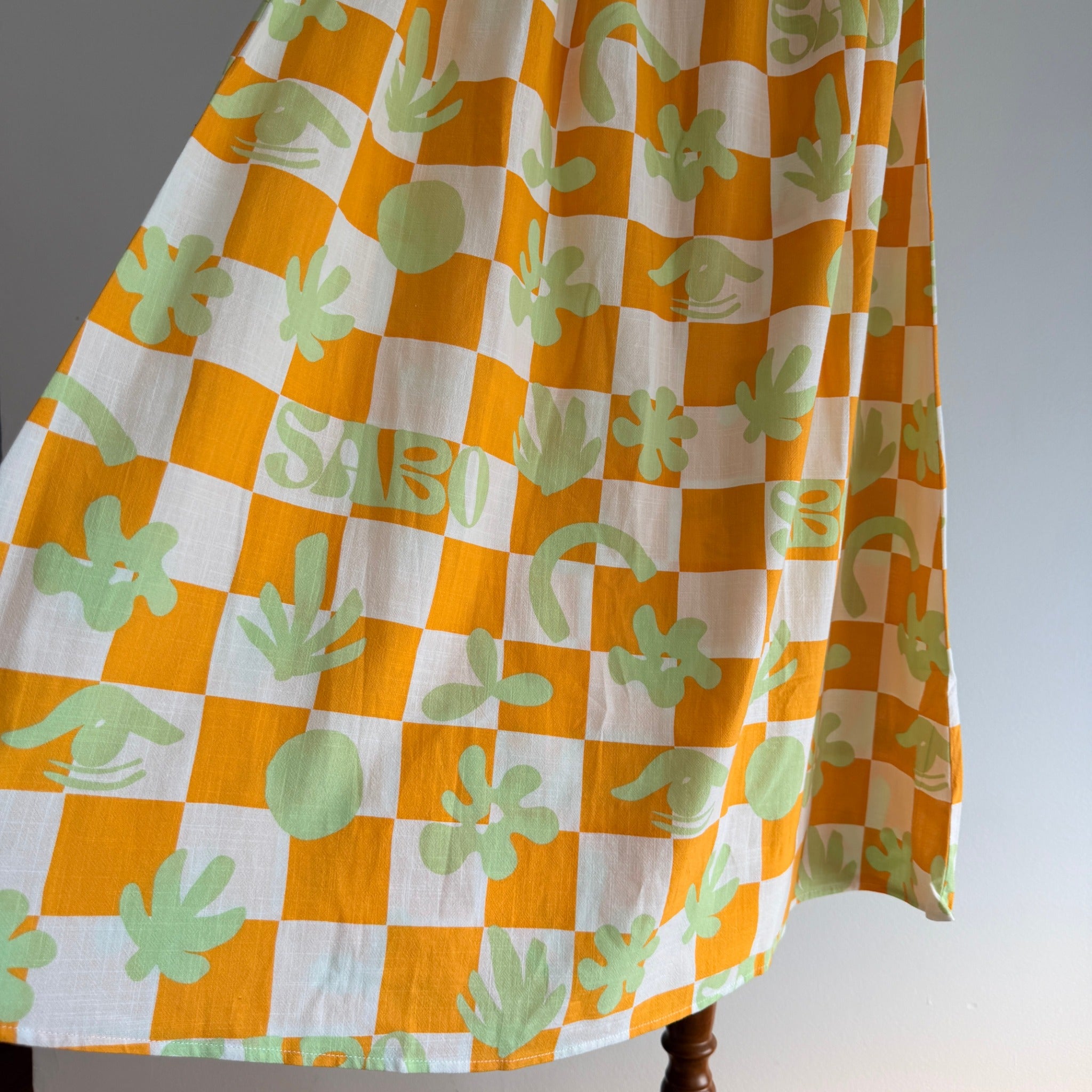 Sabo Orange And White Checkered Leaf Print Maxi Skirt - Image 14
