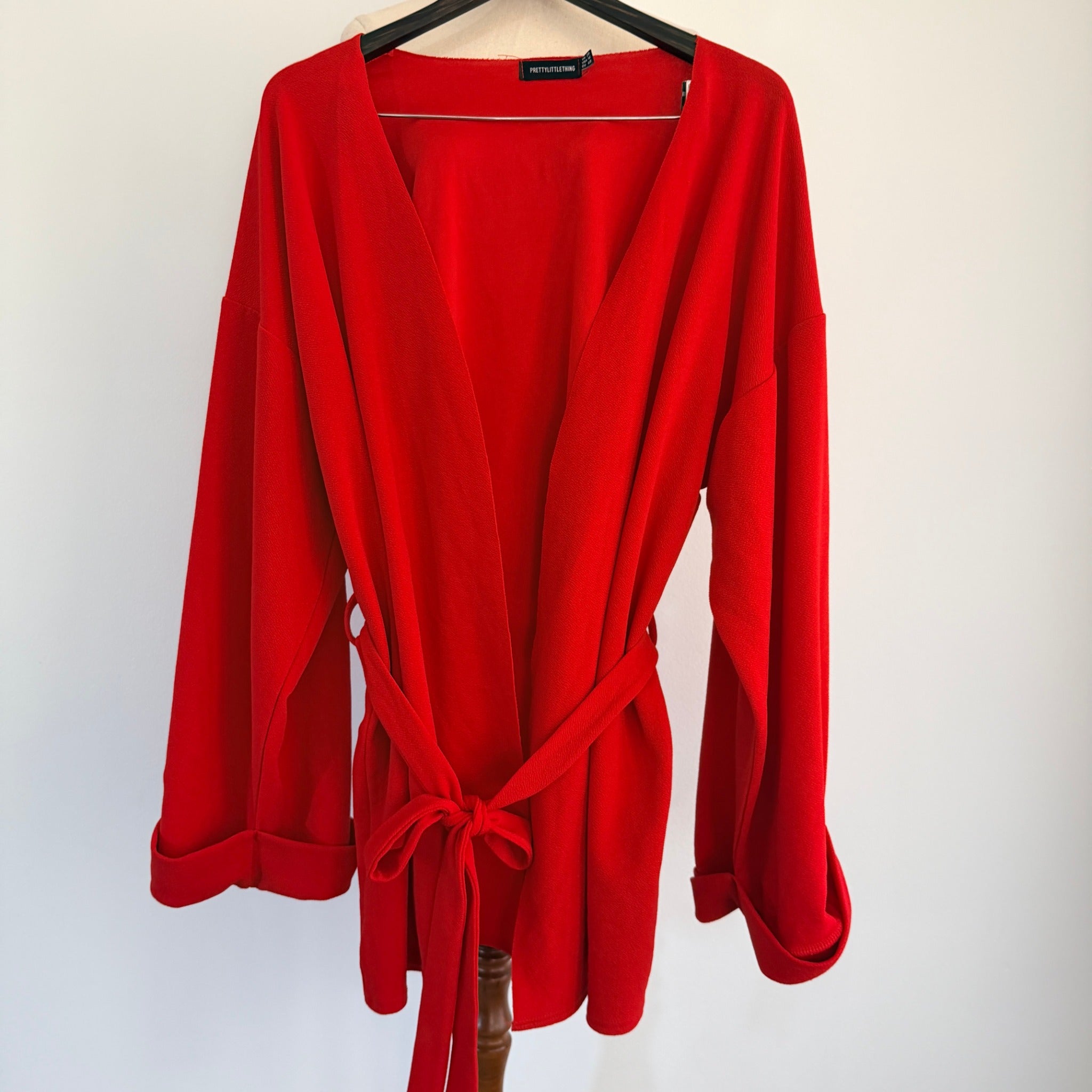 PrettyLittleThing Red Kimono Wrap Jacket Top Sz 20 V-Neck Party Evening - Image 10