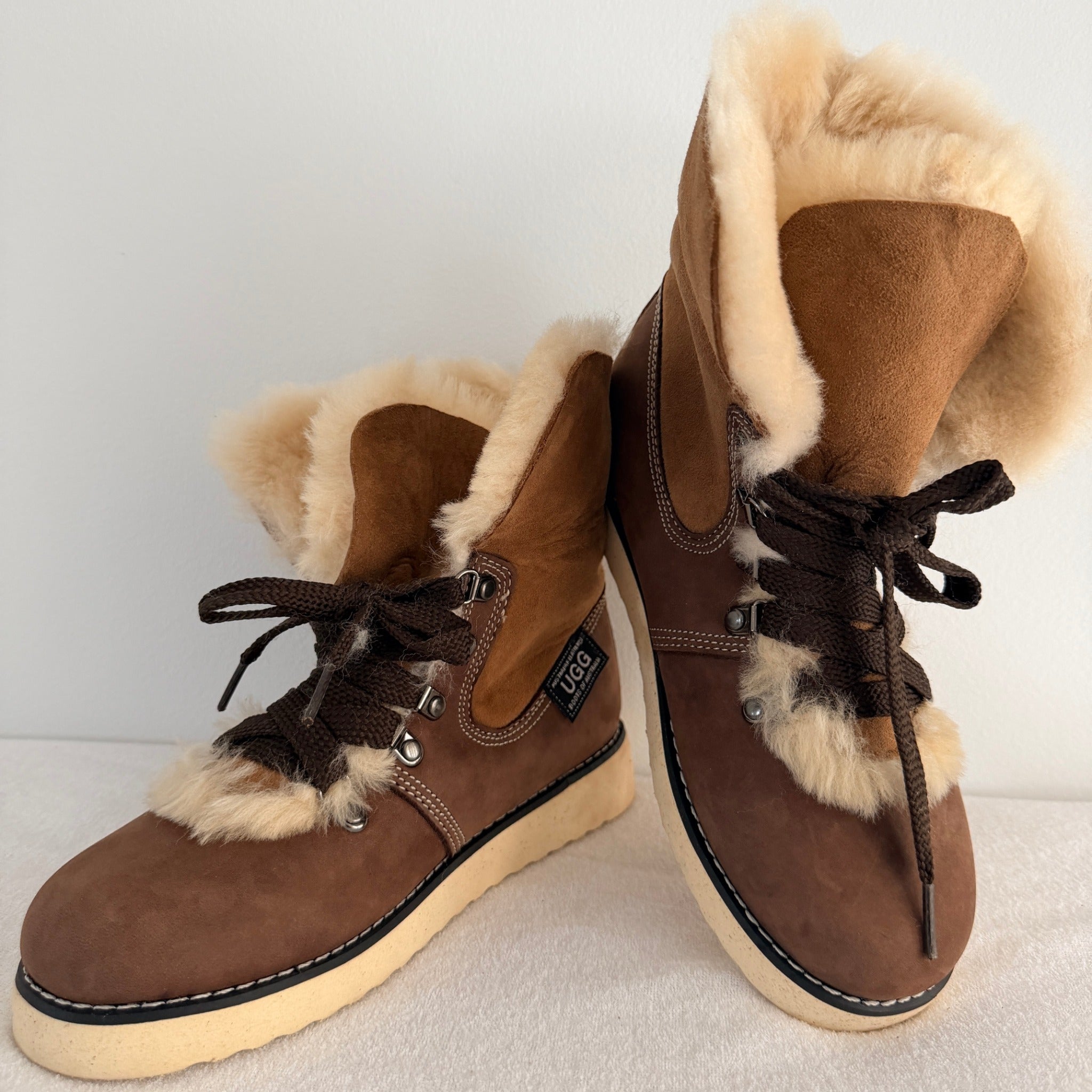 Ugg Boots Of Australia Lace-Up Boots Genuine Sheepskin Lined Brown Suede EU 36 - Image 15