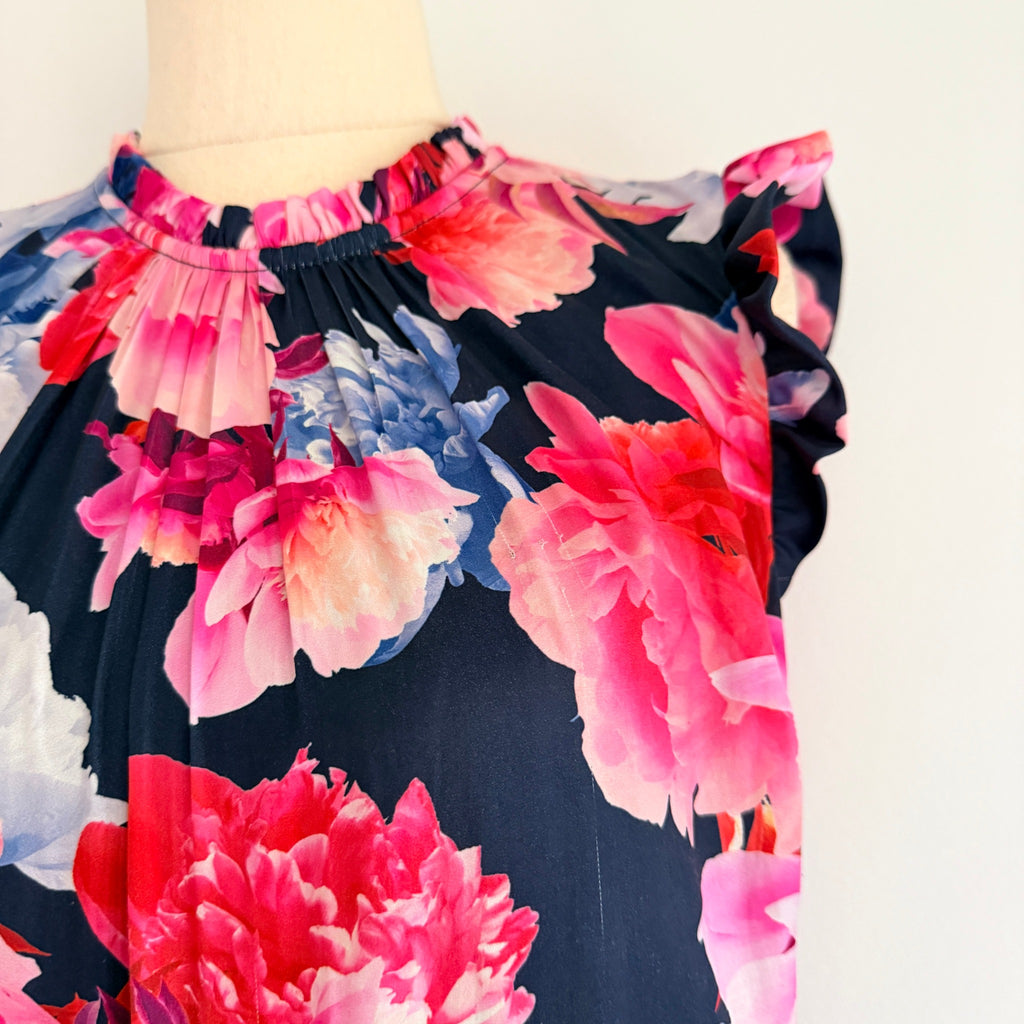 Portmans Floral Maxi Dress Navy Pink Tiered Sleeveless With Belt Sz 14 Casual - Image 16