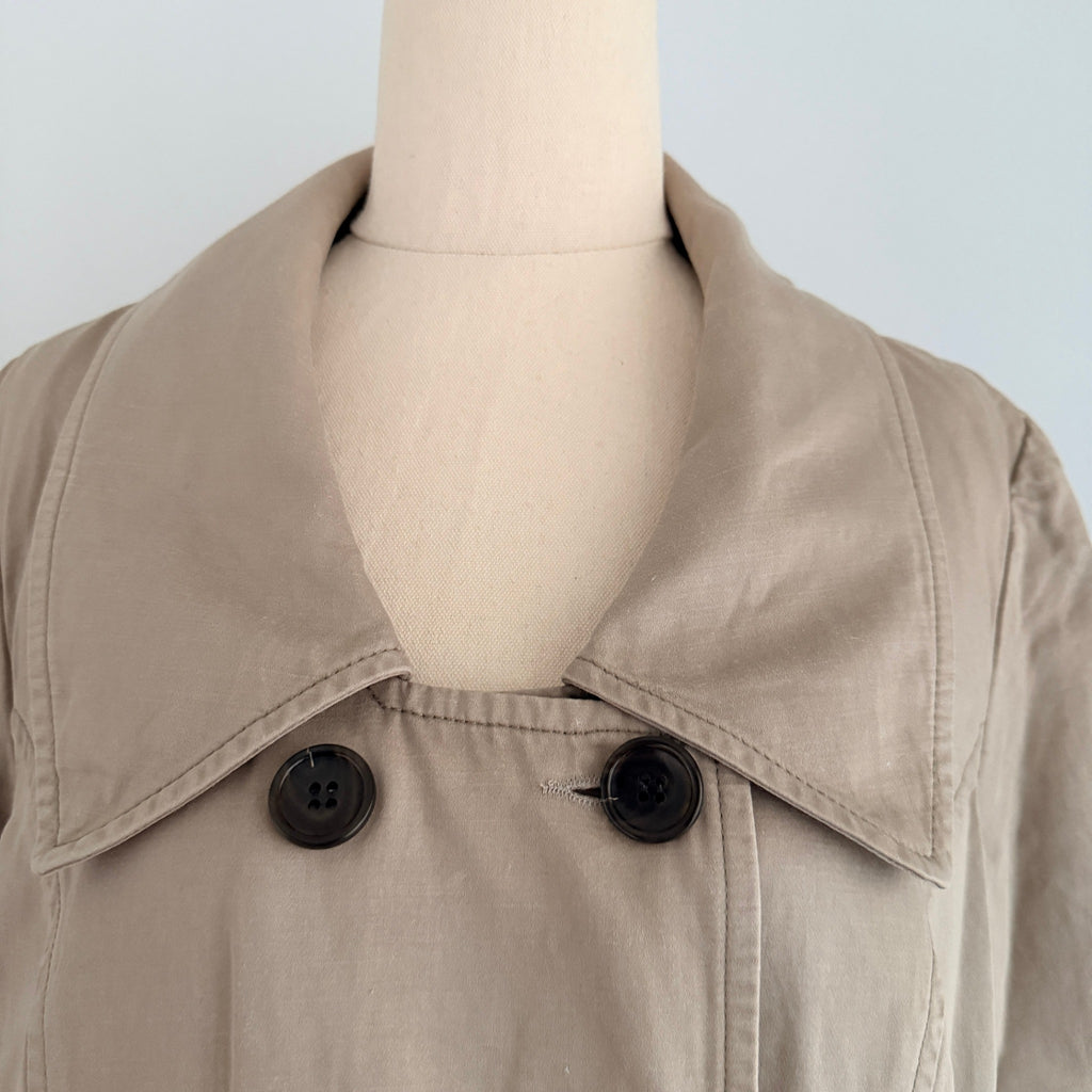Cue Short Trench Coat  Size 10 Beige Cotton Linen Double Breasted Made Australia - Image 15