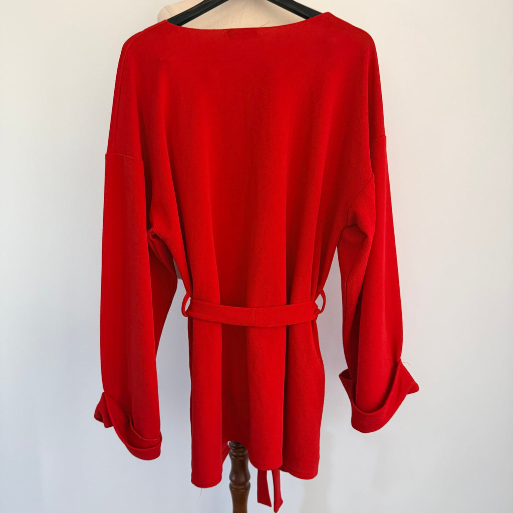 PrettyLittleThing Red Kimono Wrap Jacket Top Sz 20 V-Neck Party Evening - Image 11