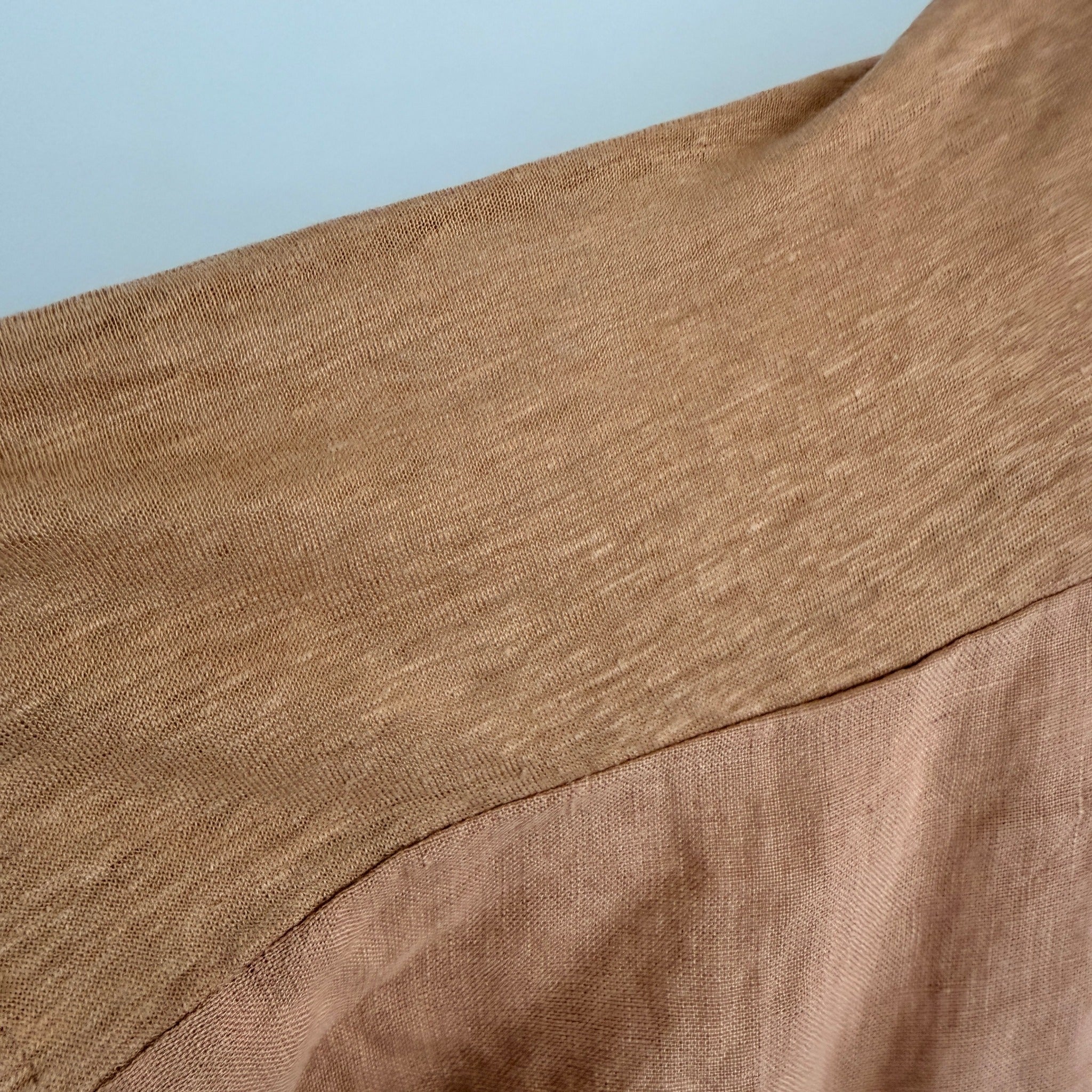 The Shanty Corporation Linen Top Tan V-Neck Relaxed Fit Size S Summer Casual - Image 14