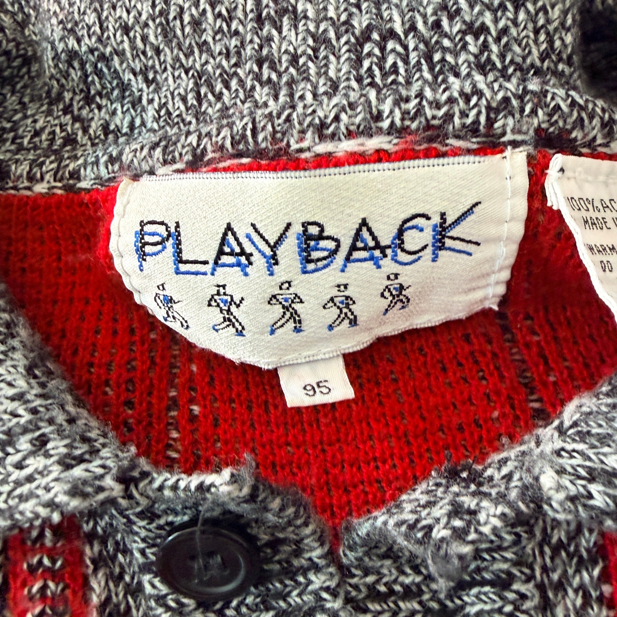 Playback Grey Red Acrylic Striped Knit Polo Sweater Sz M Vintage 90s Casual - Image 16