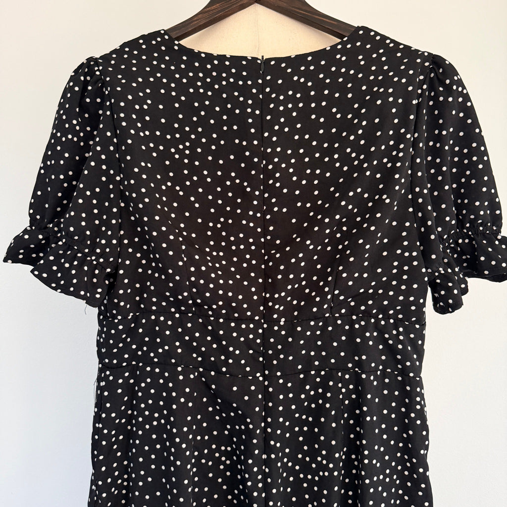 Dissh Black Polka Dot Polyester Jumpsuit Sz 14 Puff Sleeve V-Neck Party - Image 4