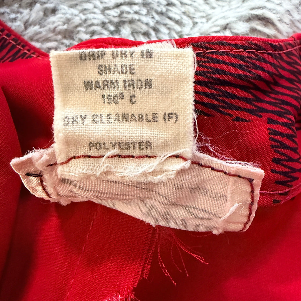 Maxine Vintage Red Black Leaf Print Polyester Pussy Bow Midi Dress Sz 14 Retro - Image 6