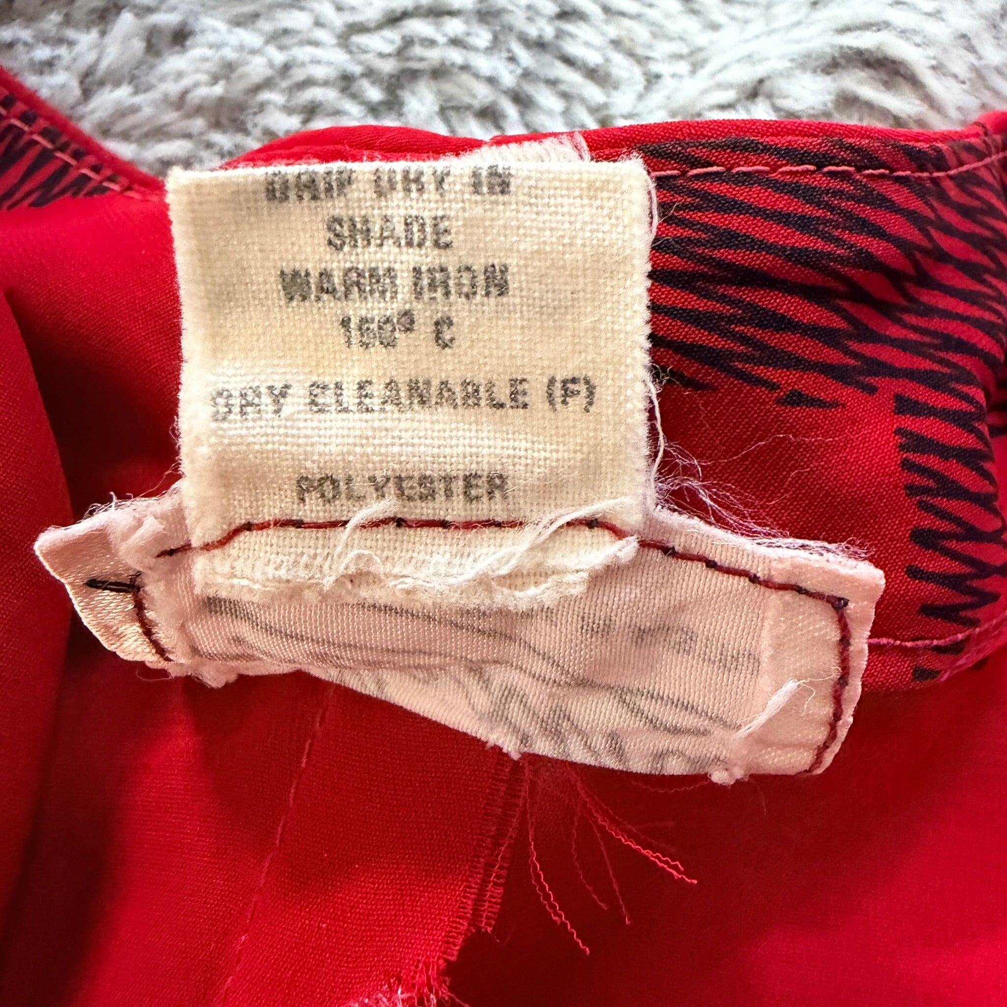 Maxine Vintage Red Black Leaf Print Polyester Pussy Bow Midi Dress Sz 14 Retro - Image 6