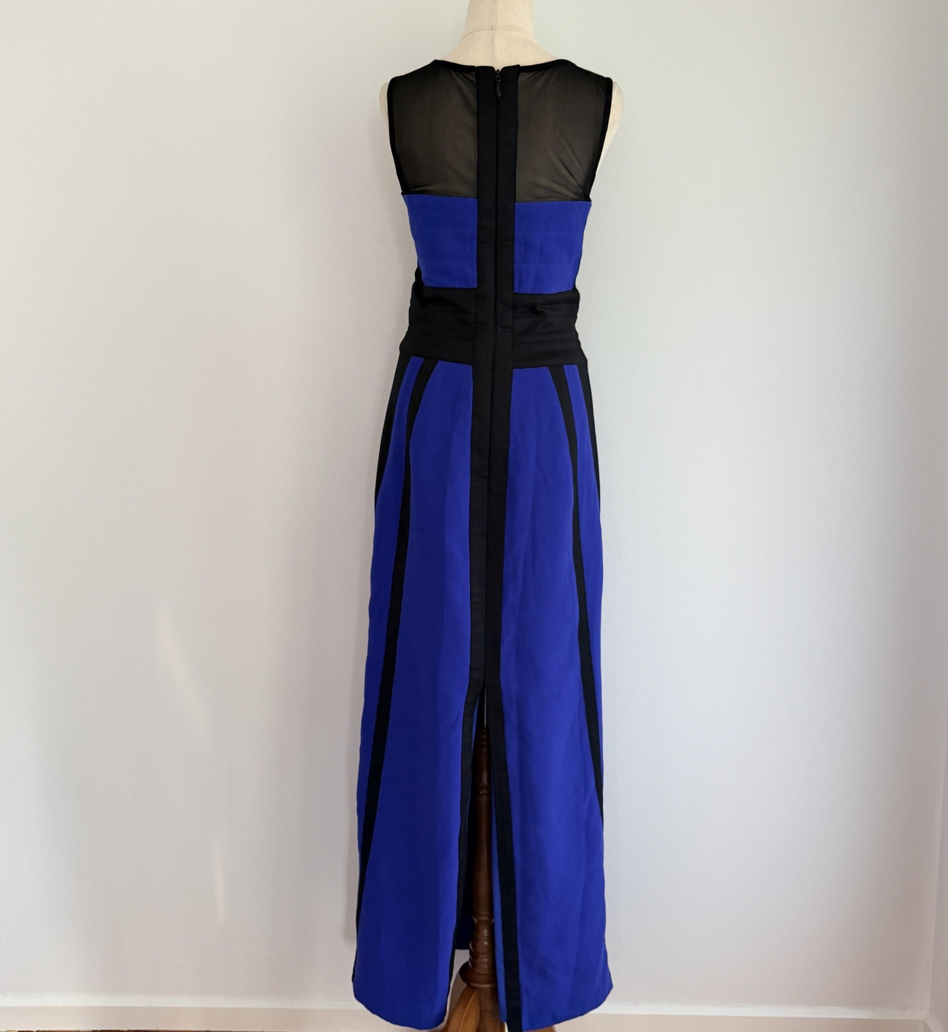 Bariano Australia Blue Black Polyester Mesh Colorblock Maxi Gown Sz 8 Formal - Image 2