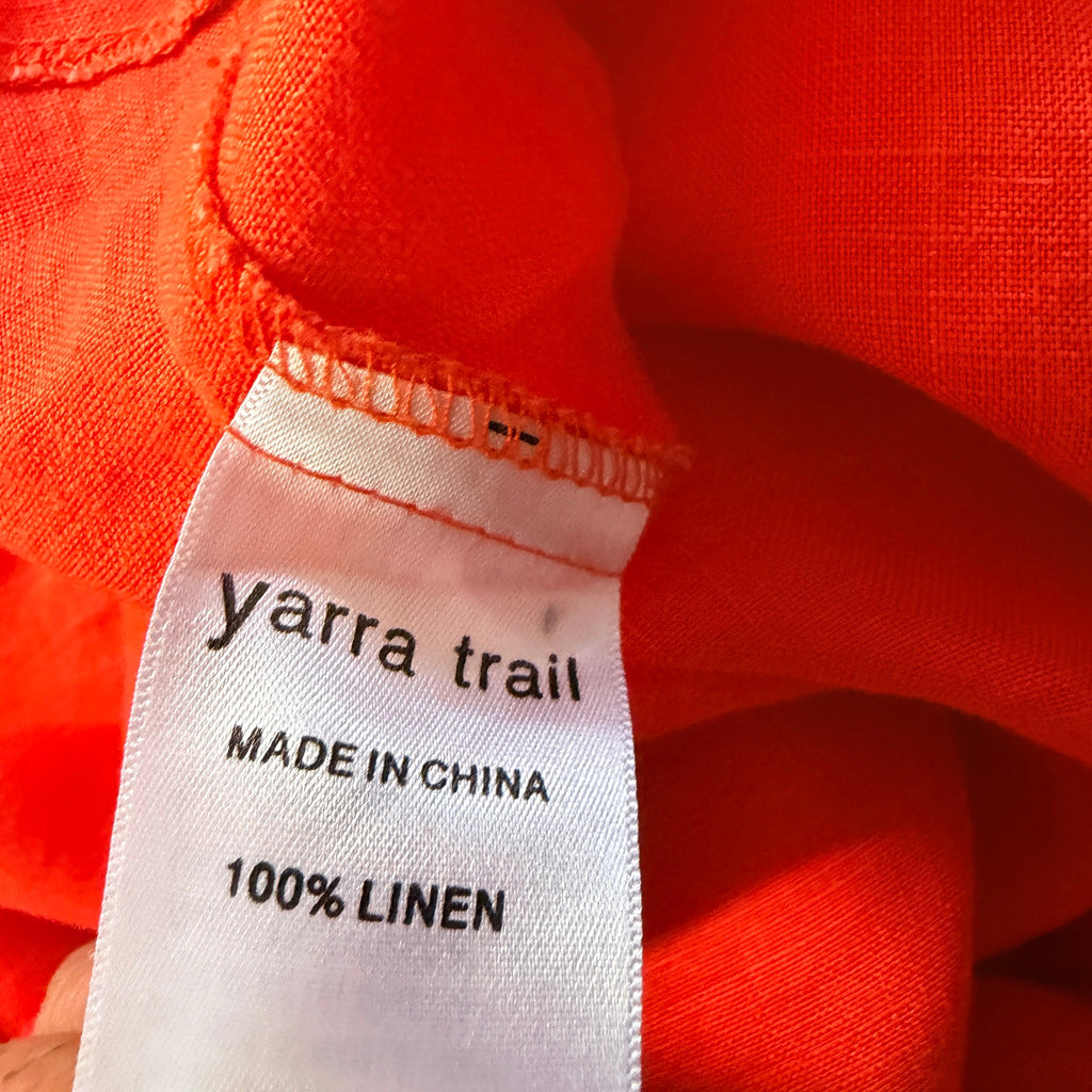Yarra Trail Orange 100% Linen Button Up Shirt Size 10 Crochet Trim Casual - Image 6