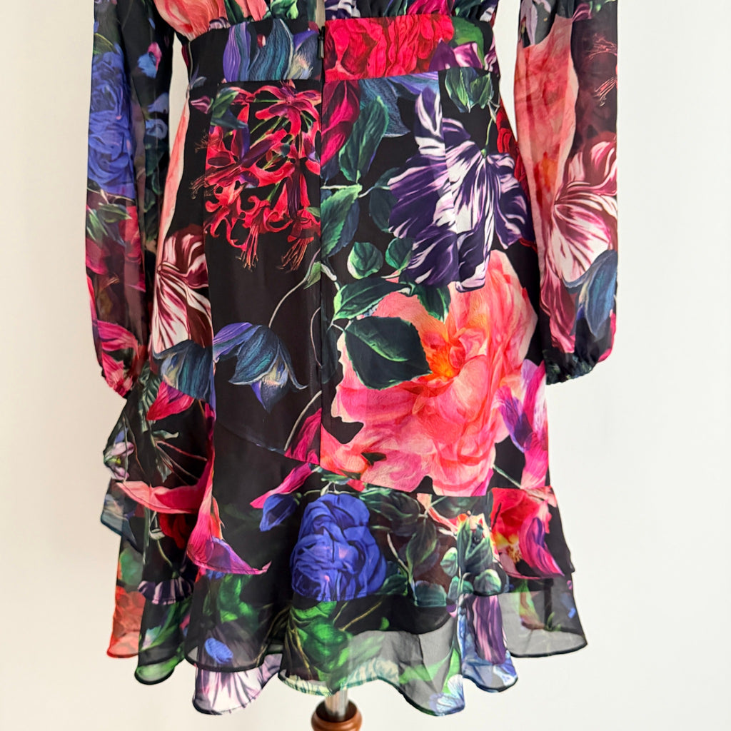 Sheike Floral Print Tie-Front Long Sleeve Mini Dress Size 8 - Image 20