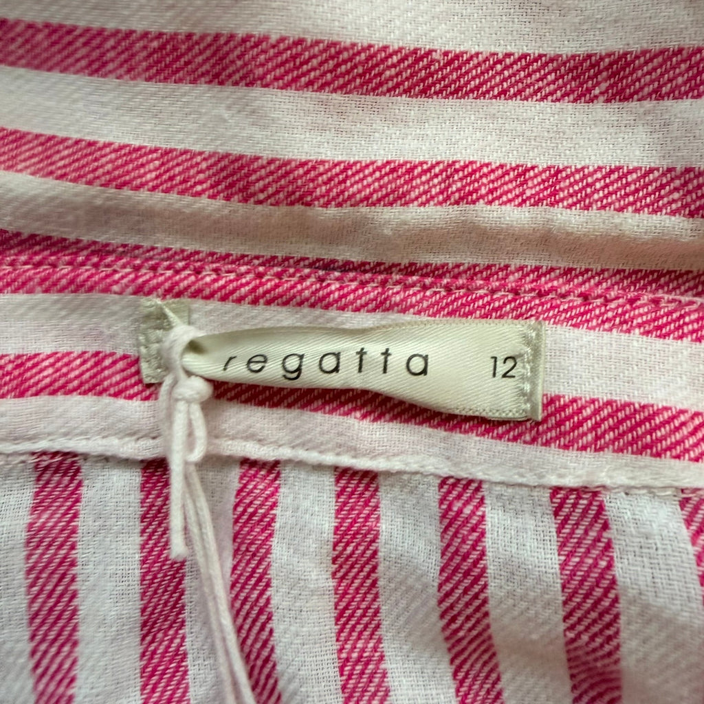 Regatta Sz 12 Red White Mixed Stripe Linen Cotton Button-Up Shirt Casual Resort - Image 15