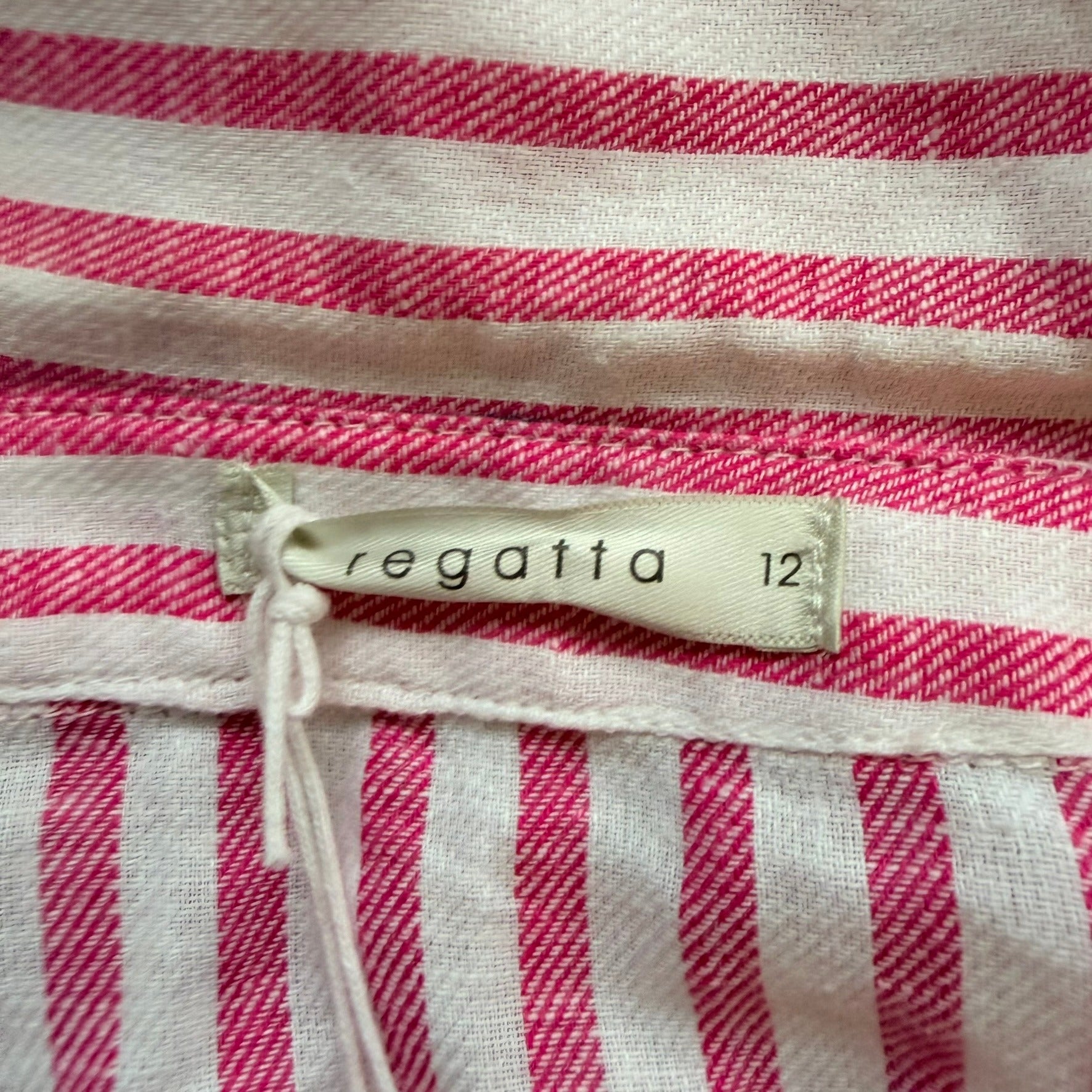 Regatta Sz 12 Red White Mixed Stripe Linen Cotton Button-Up Shirt Casual Resort - Image 15