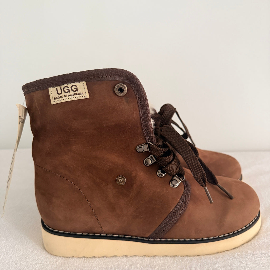 Ugg Boots Of Australia Lace-Up Boots Genuine Sheepskin Lined Brown Suede Sz 5 - Image 16