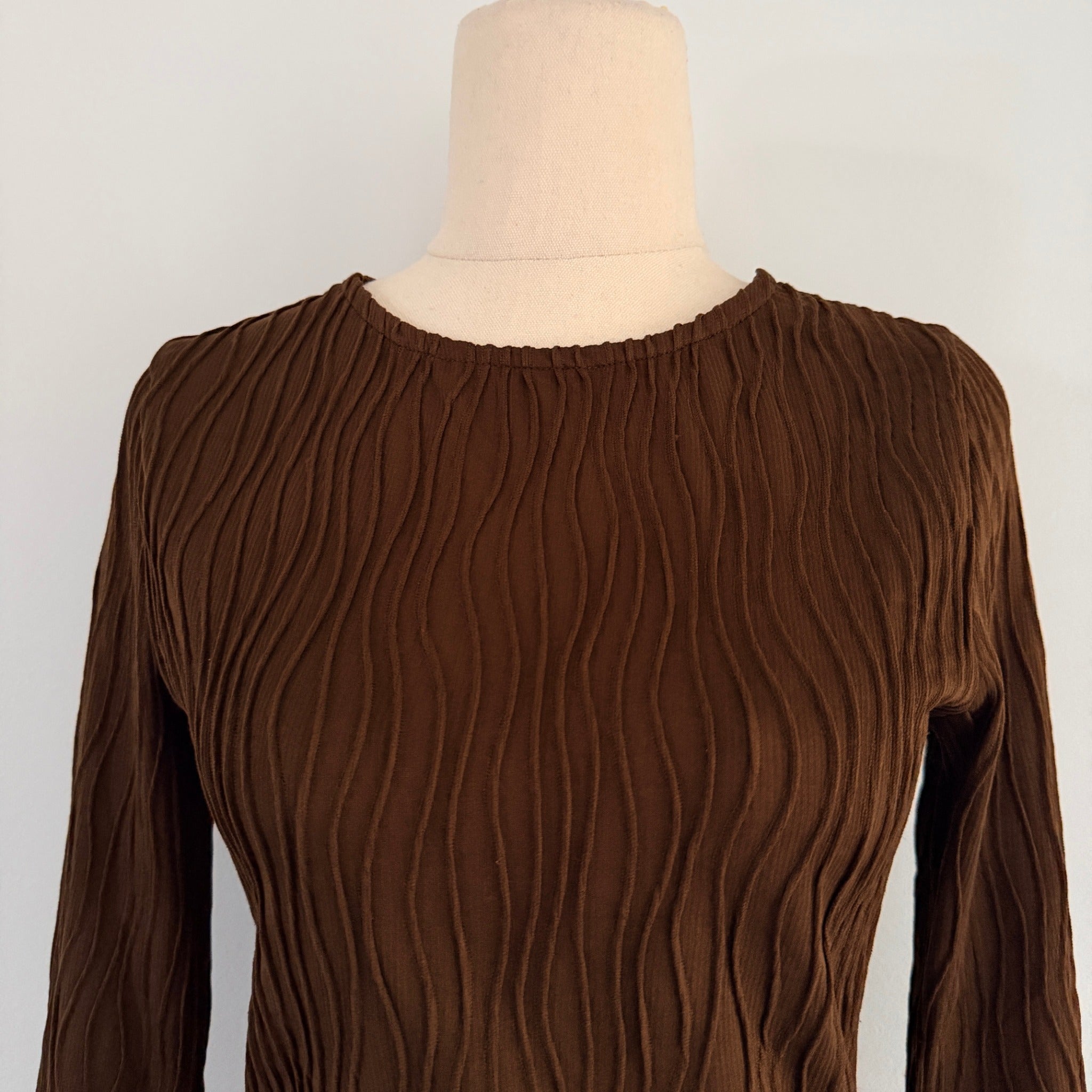 Dazie Womens Brown Polyester Elastane Long Sleeve Textured Top Size 6 Casual - Image 3