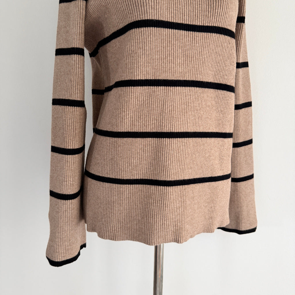 Feather + Noise Beige Stripe Ribbed Knit Jumper Sweater S/M Viscose Casual - Image 16