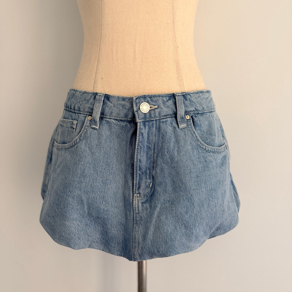 Cotton On Bubble Denim Skirt Sports Blue Cotton Size 26 Y2K Mini BNWT - Image 9