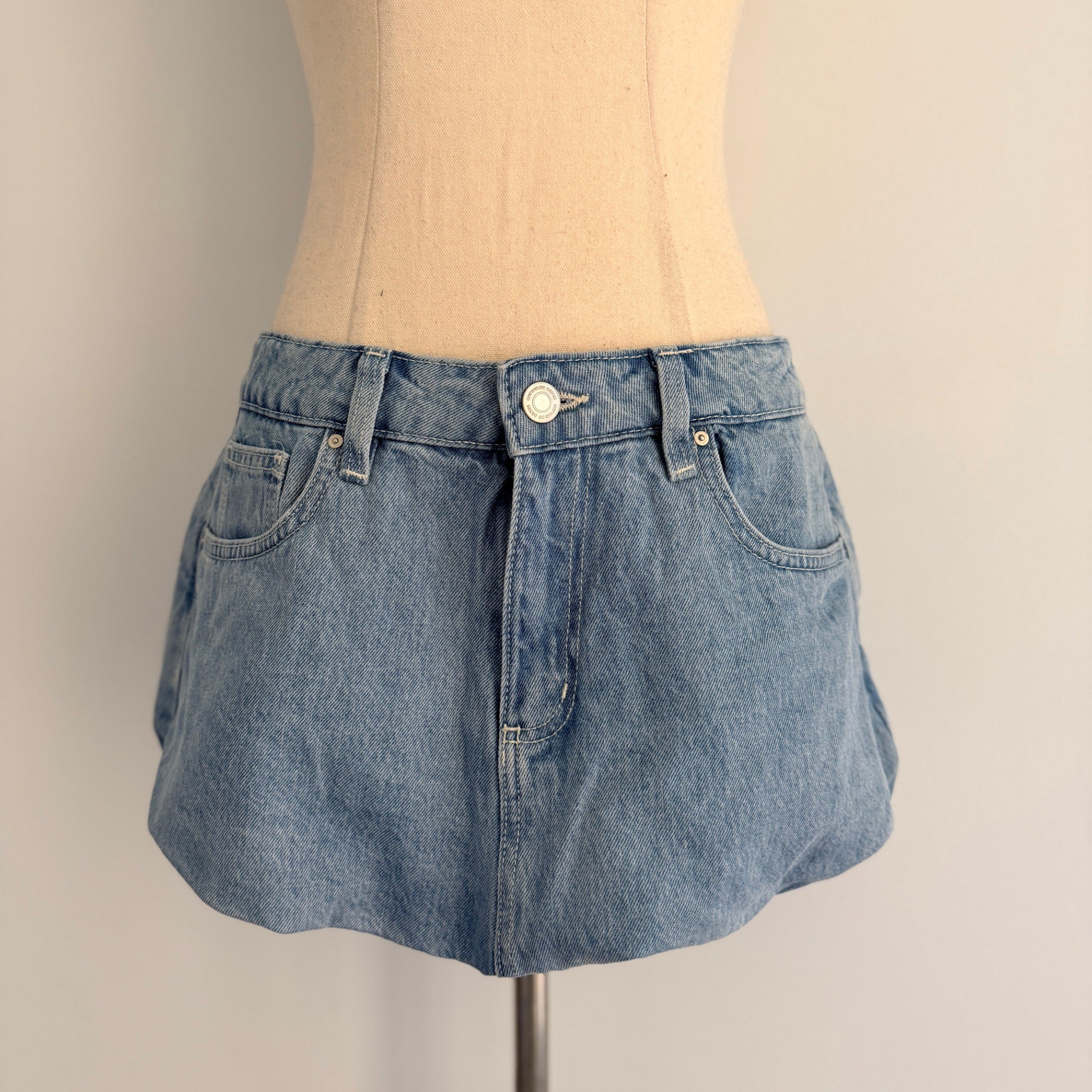 Cotton On Bubble Denim Skirt Sports Blue Cotton Size 26 Y2K Mini BNWT - Image 9