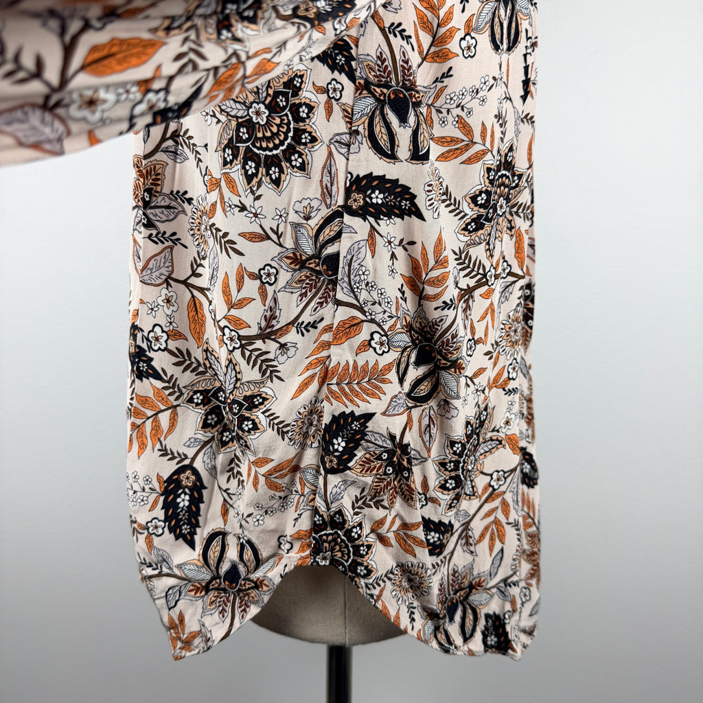 Witchery Beige Floral Print Viscose Blouse Size 6 Button Down Long Sleeve Boho - Image 18