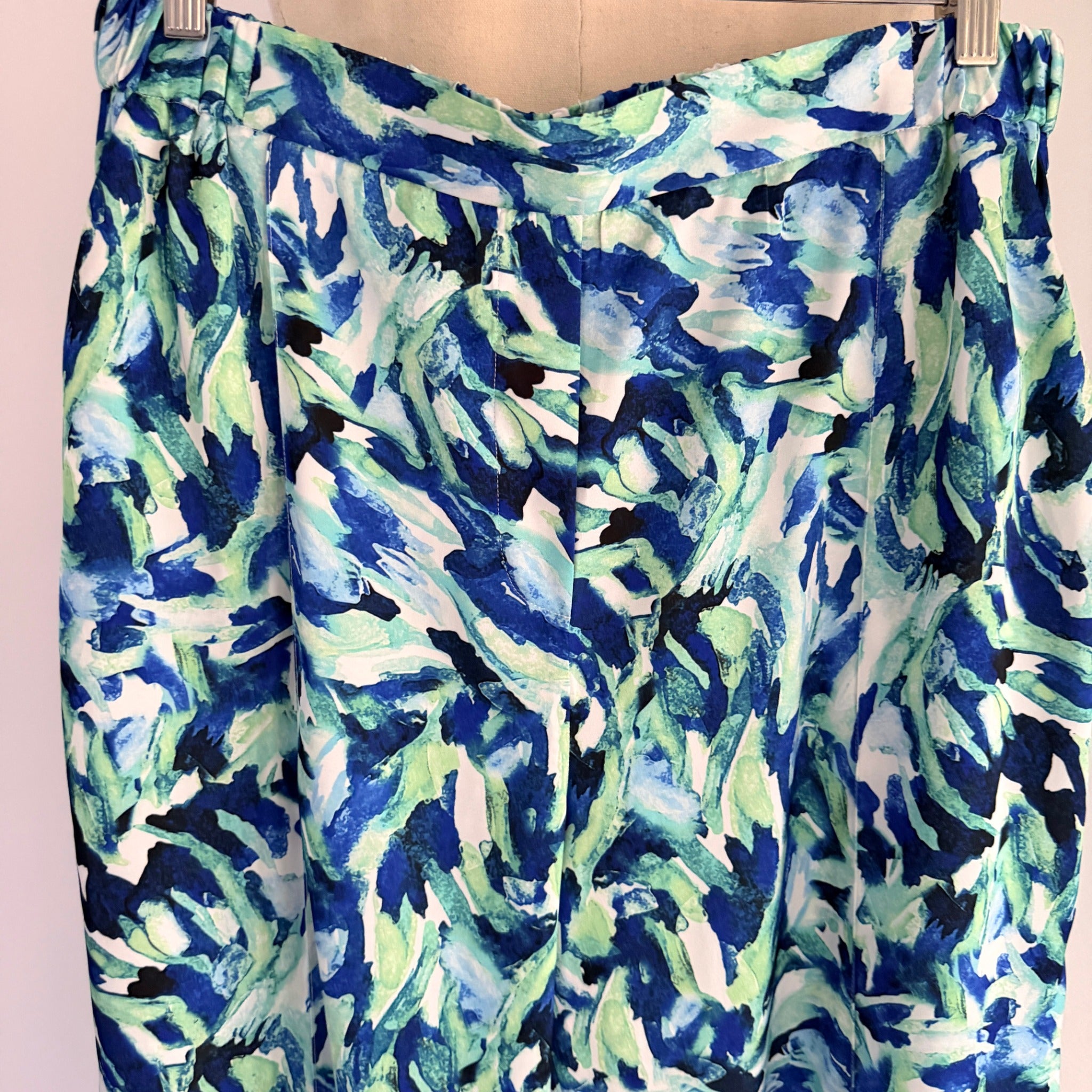 Basque Sz 14 Blue Green Abstract Print Recycled Wide Leg Pants Resort - Image 17