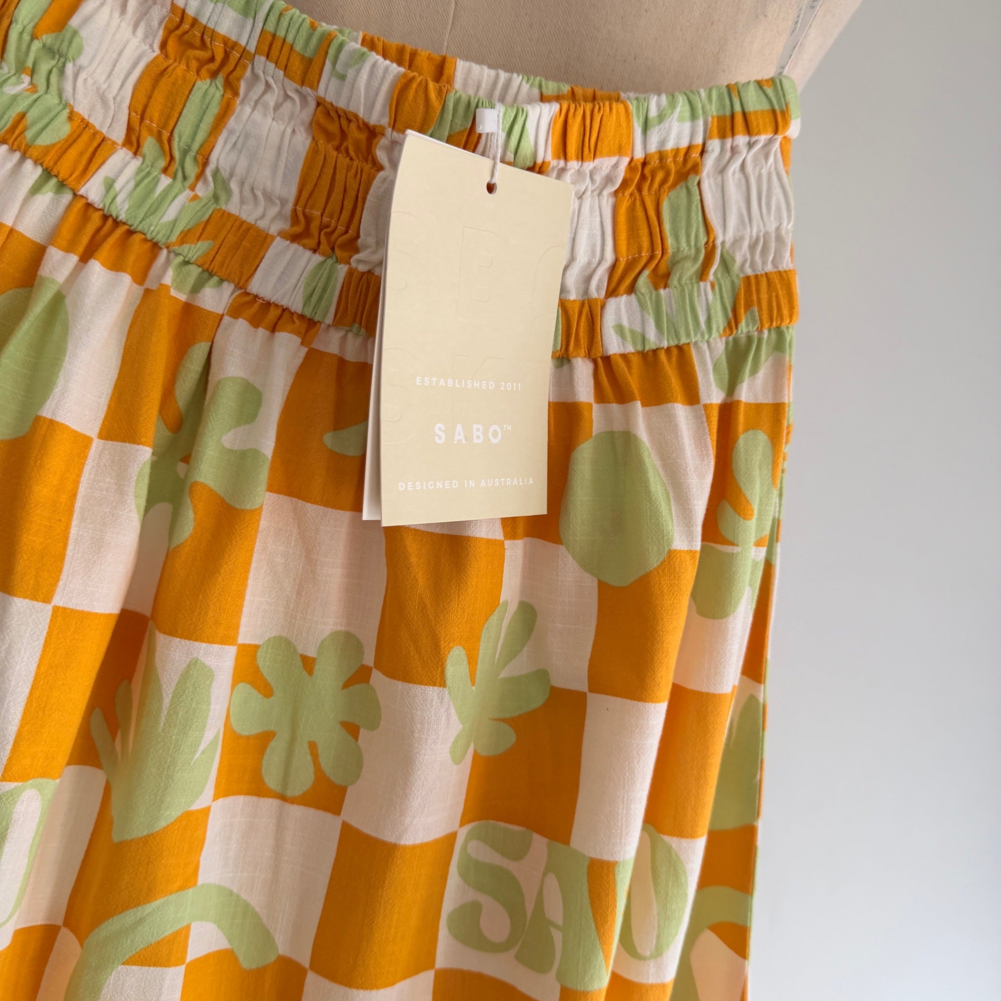 Sabo Orange And White Checkered Leaf Print Maxi Skirt - Image 15