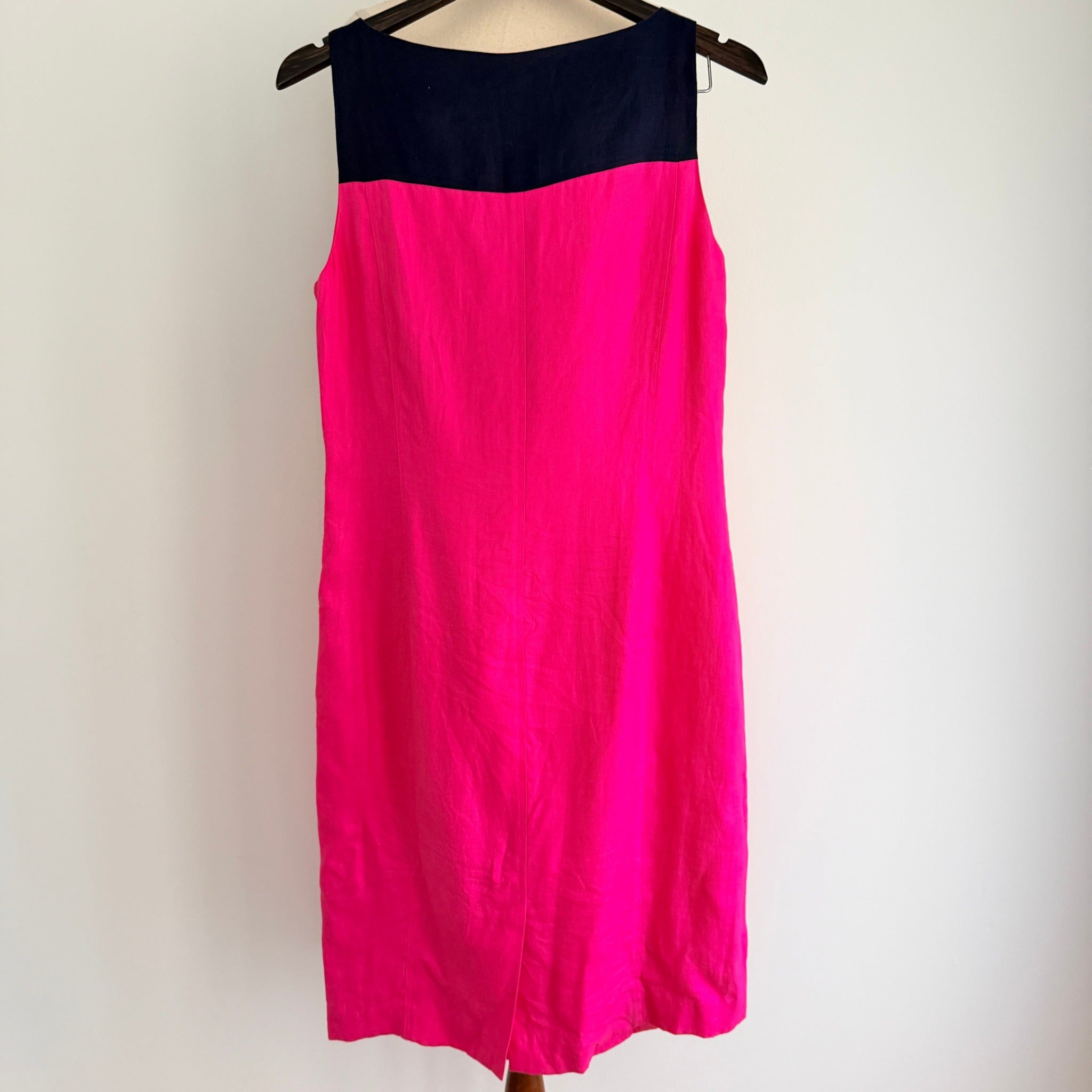 Lauren Ralph Lauren Colourblock Linen Dress Navy Pink Size 10 - Image 4