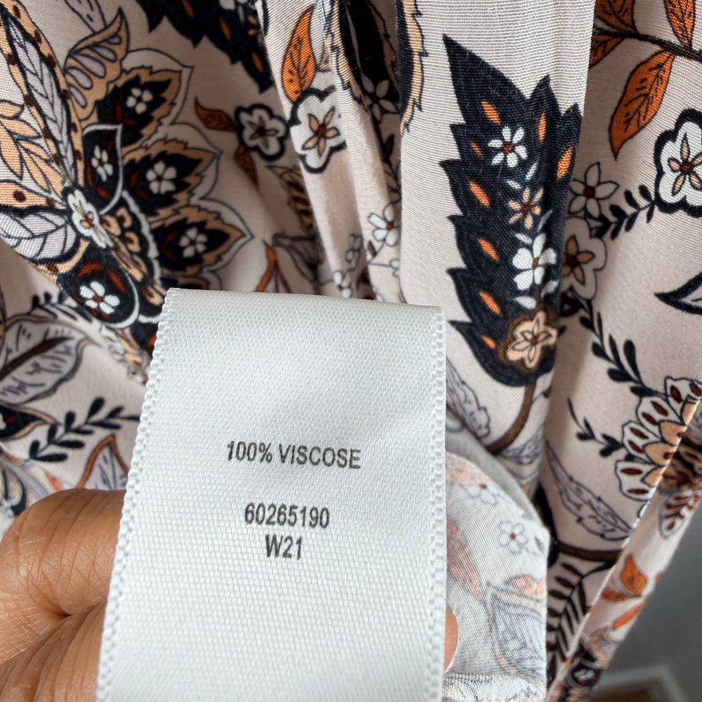 Witchery Beige Floral Print Viscose Blouse Size 6 Button Down Long Sleeve Boho - Image 6