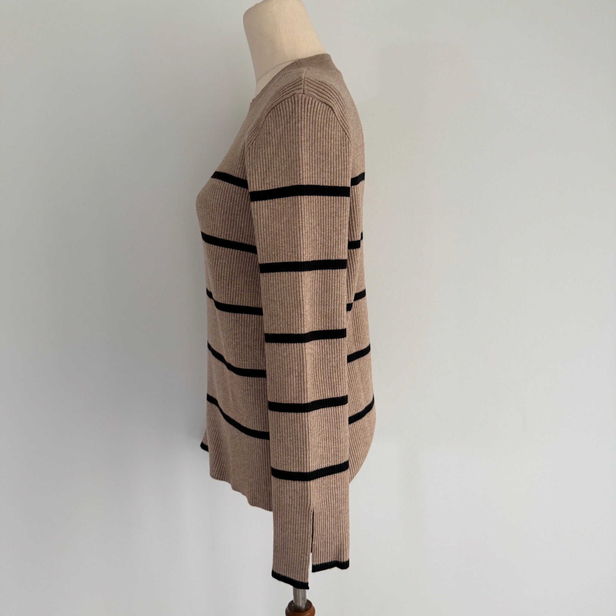 Feather + Noise Beige Stripe Ribbed Knit Jumper Sweater S/M Viscose Casual - Image 10