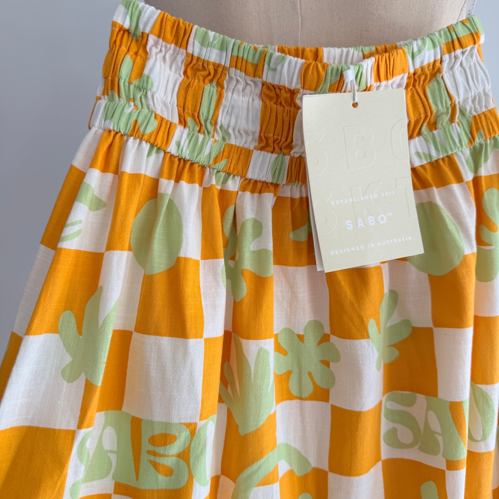 Sabo Orange And White Checkered Leaf Print Maxi Skirt - Image 17