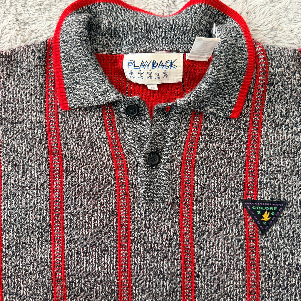 Playback Grey Red Acrylic Striped Knit Polo Sweater Sz M Vintage 90s Casual - Image 17
