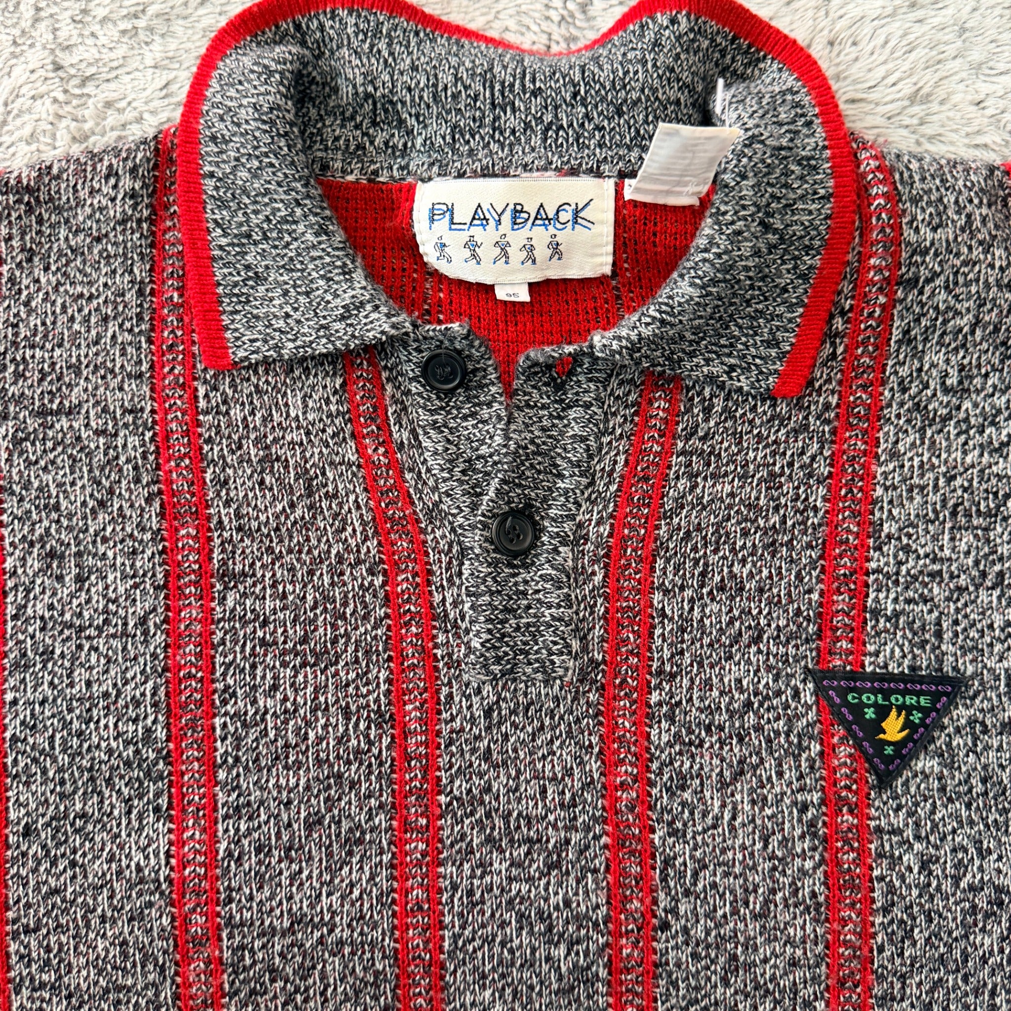 Playback Grey Red Acrylic Striped Knit Polo Sweater Sz M Vintage 90s Casual - Image 17