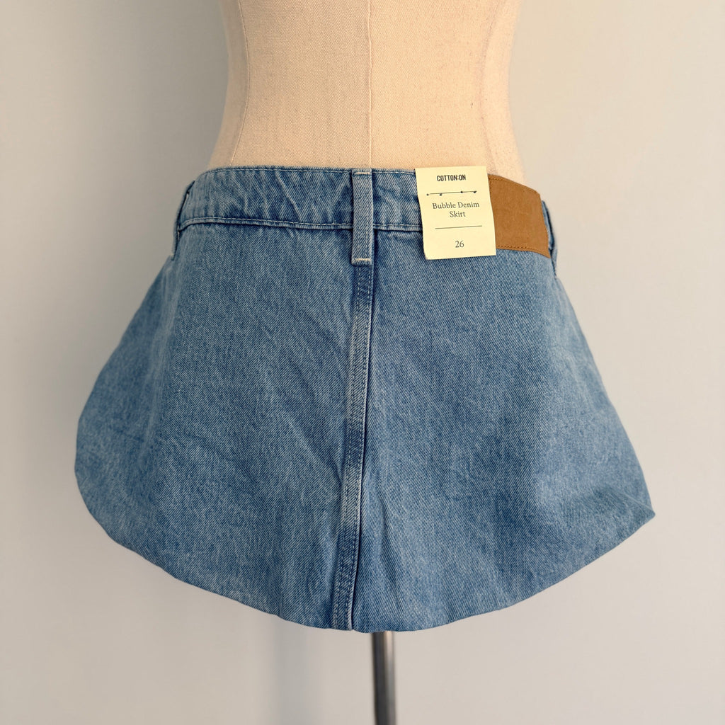 Cotton On Bubble Denim Skirt Sports Blue Cotton Size 26 Y2K Mini BNWT - Image 2