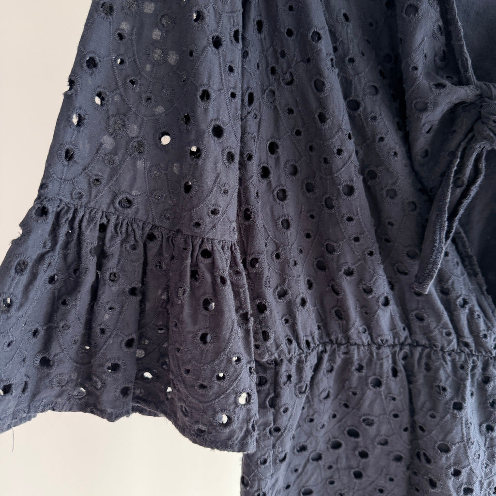 Seed Heritage Black Cotton Eyelet Playsuit Sz 10 Tie-Front Bell Sleeve Summer - Image 18