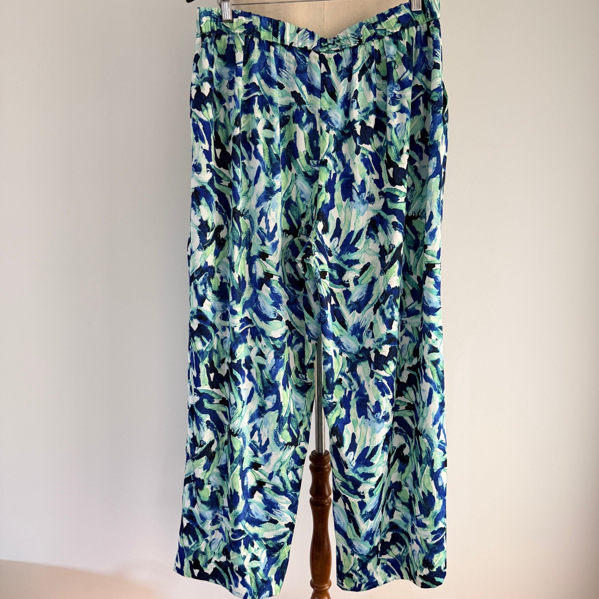 Basque Sz 14 Blue Green Abstract Print Recycled Wide Leg Pants Resort - Image 2