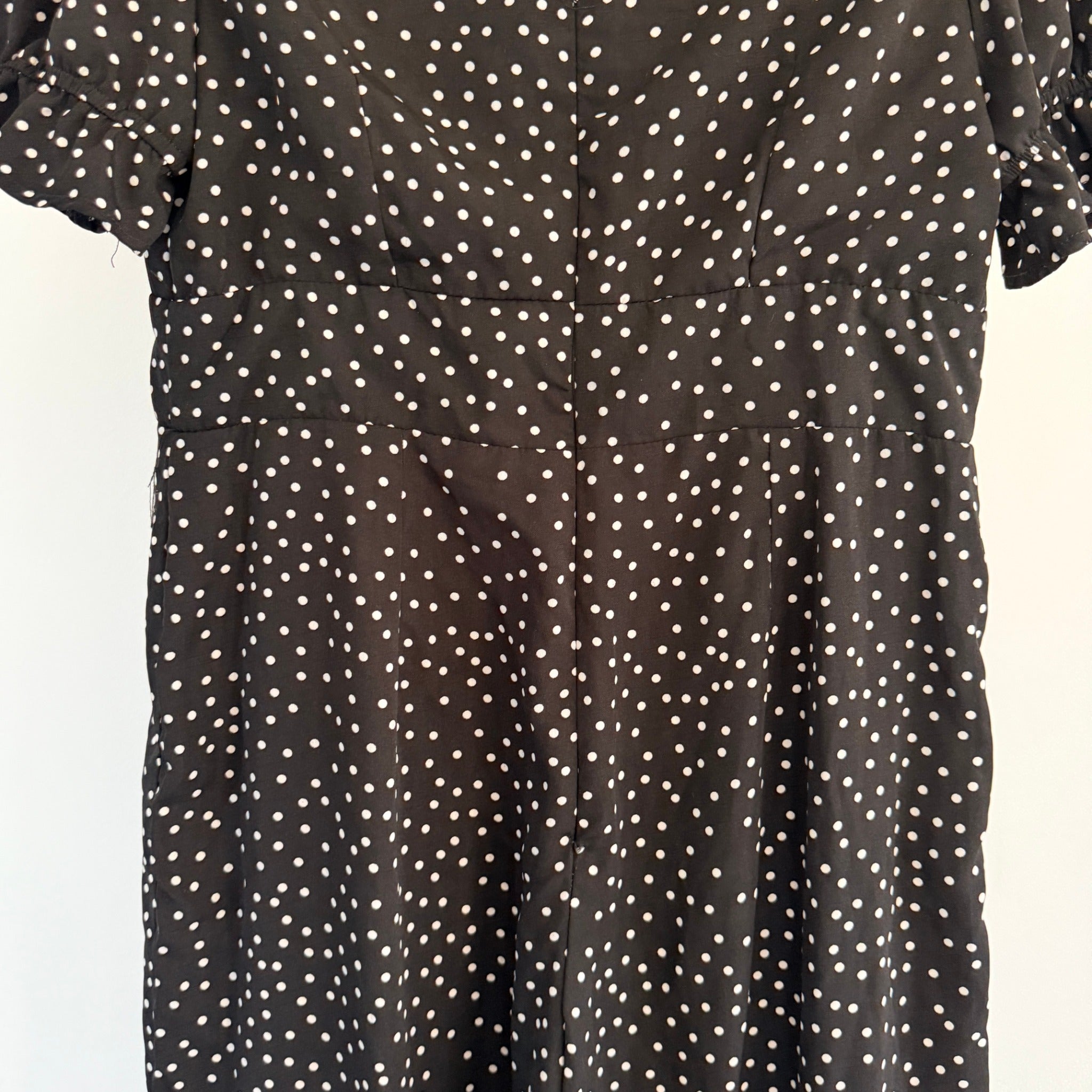 Dissh Black Polka Dot Polyester Jumpsuit Sz 14 Puff Sleeve V-Neck Party - Image 17